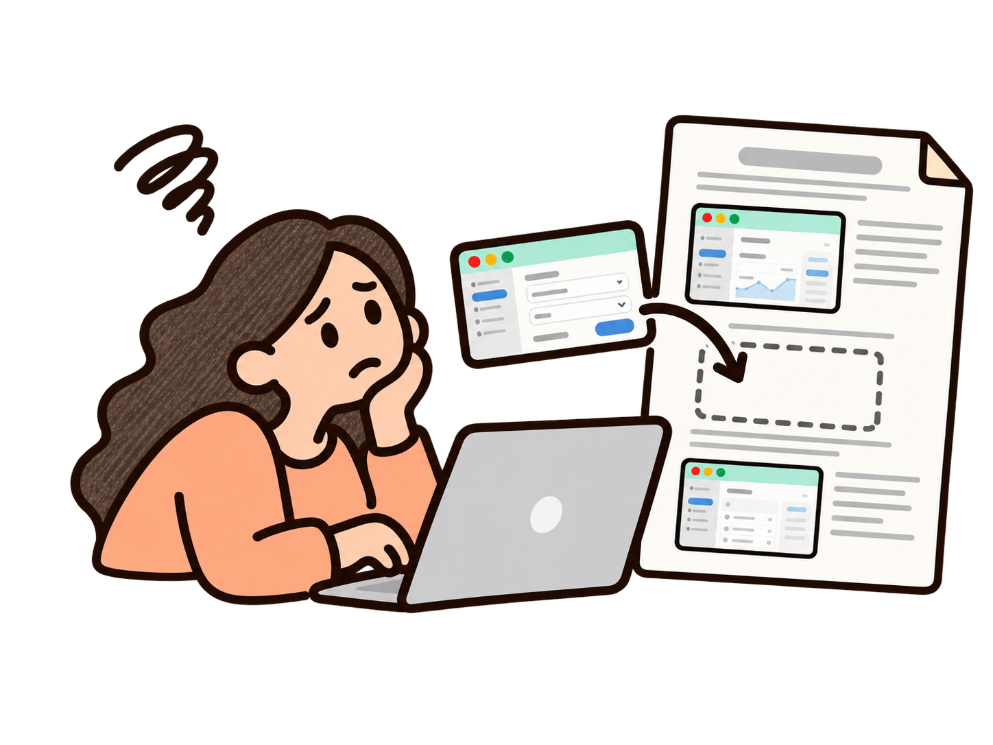 An expert manually pasting software screenshots into a document