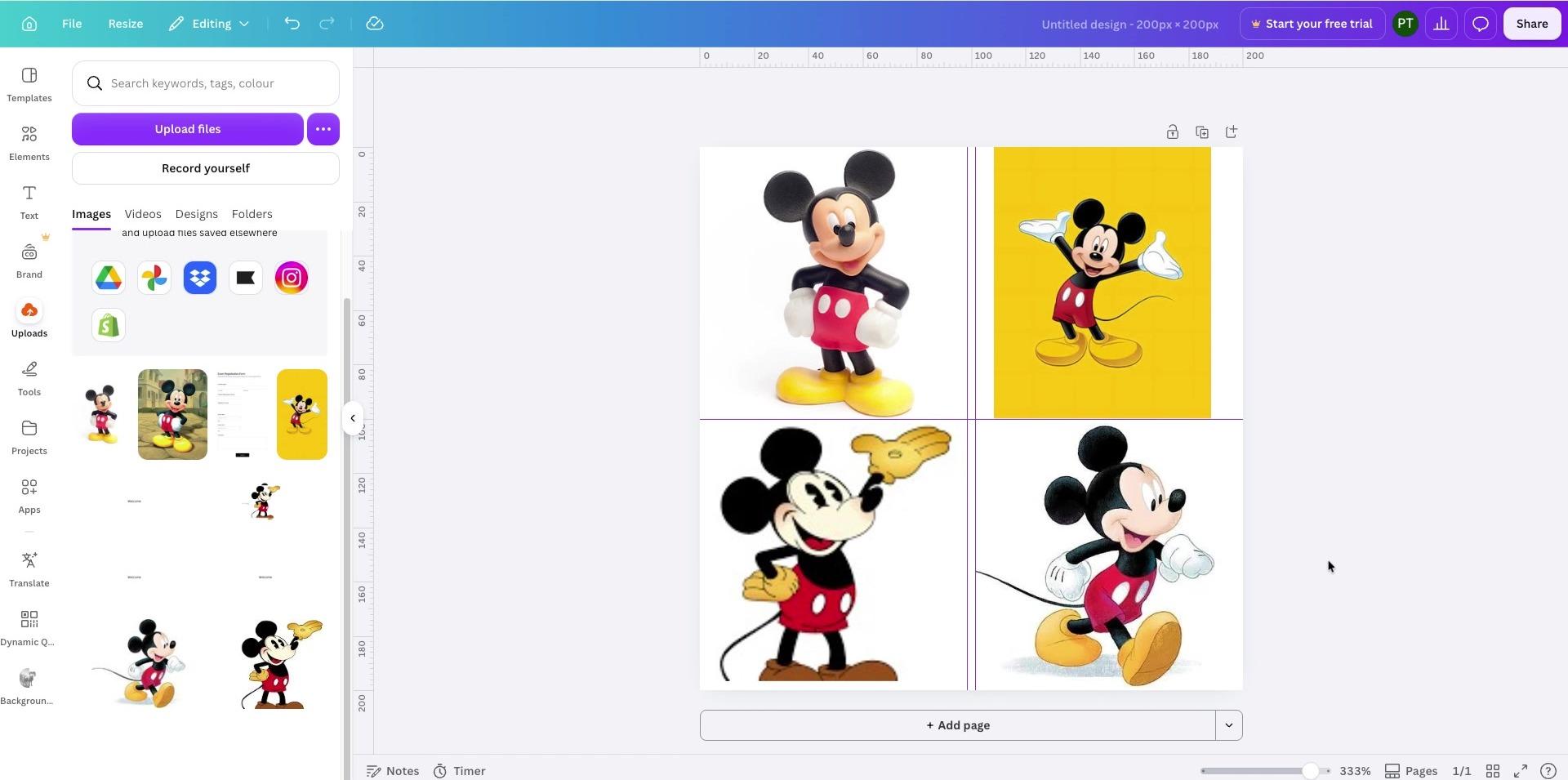 Canva editor displaying a grid of image frame layouts.