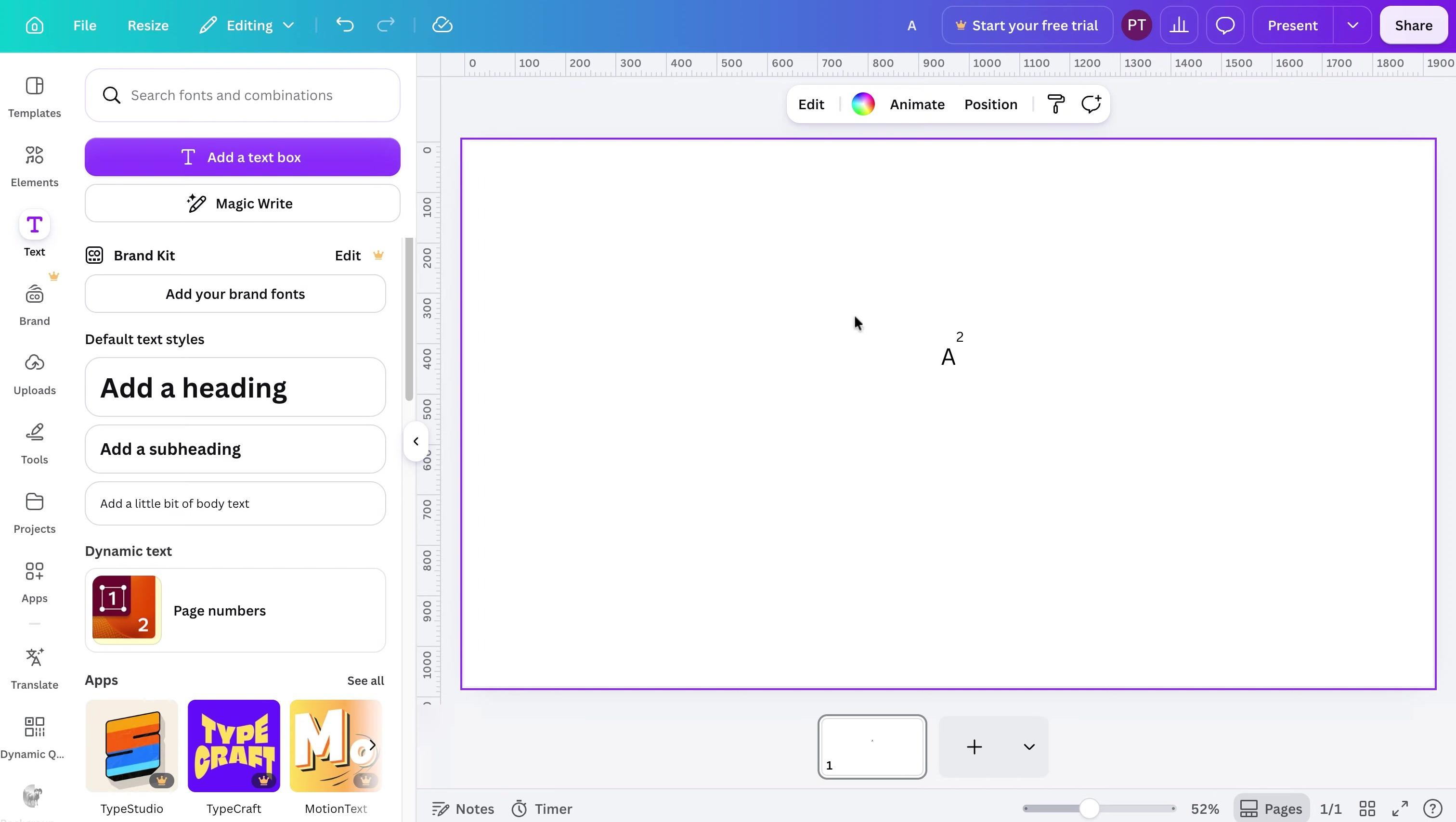 Canva editor with superscript text selected on a blank design.