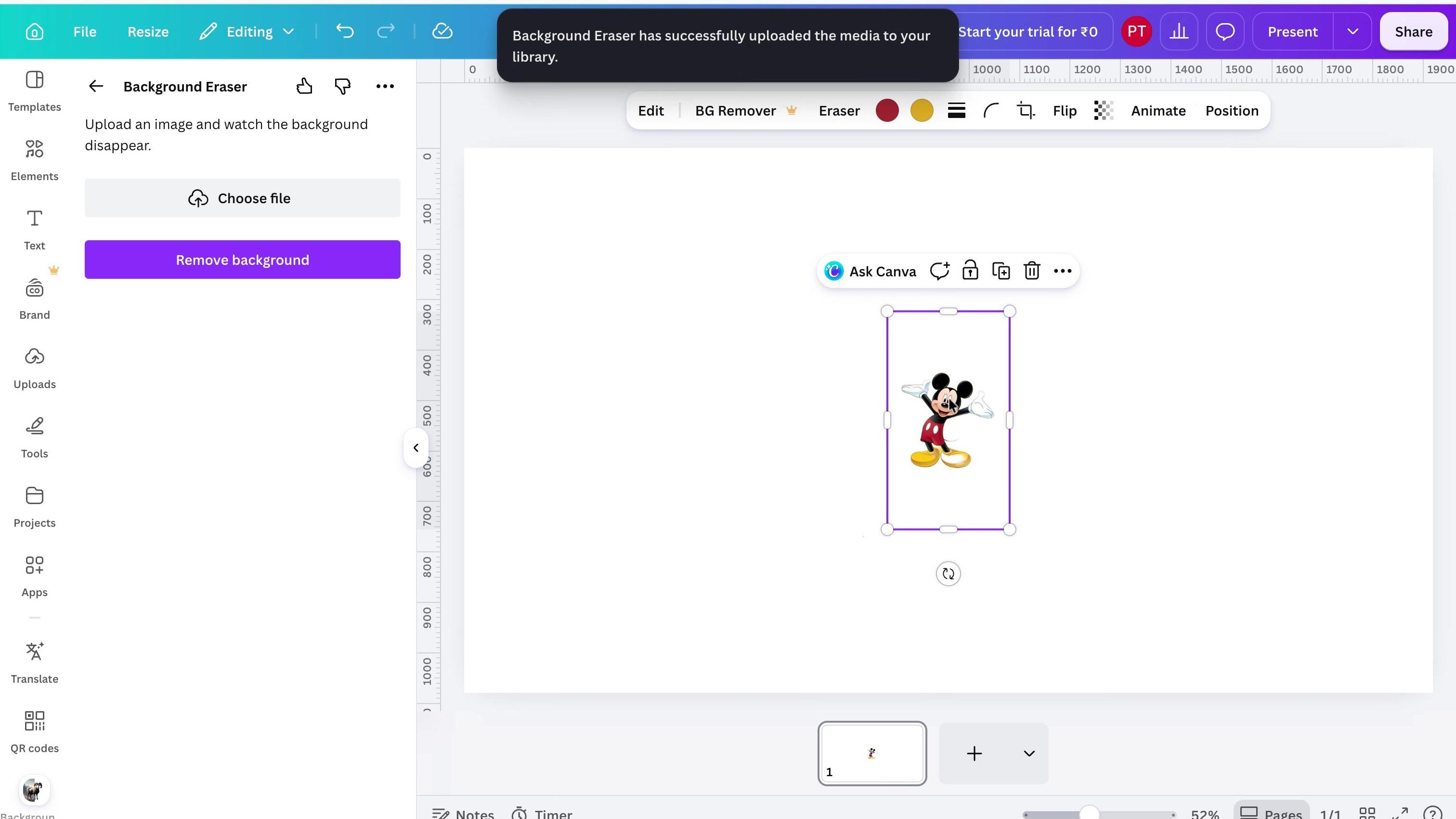 Canva editor showing background remover options beside a portrait design.