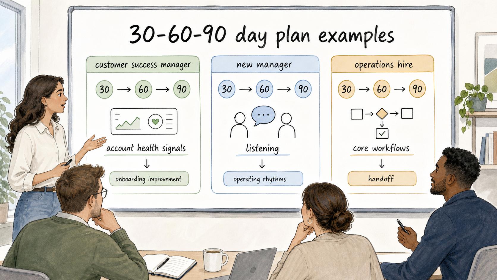 Examples of 30-60-90 day plans for different roles