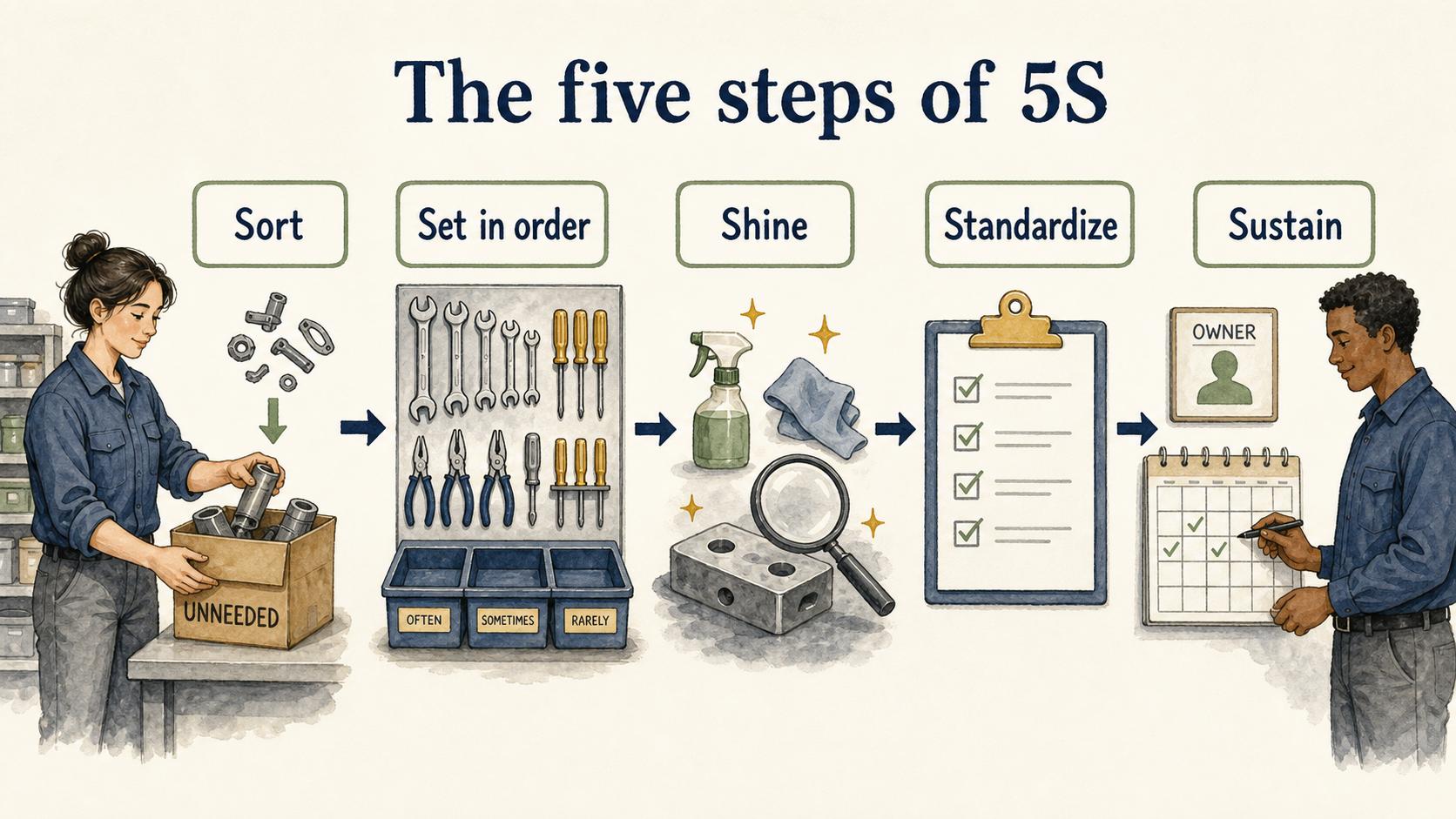 The five steps of the 5S methodology