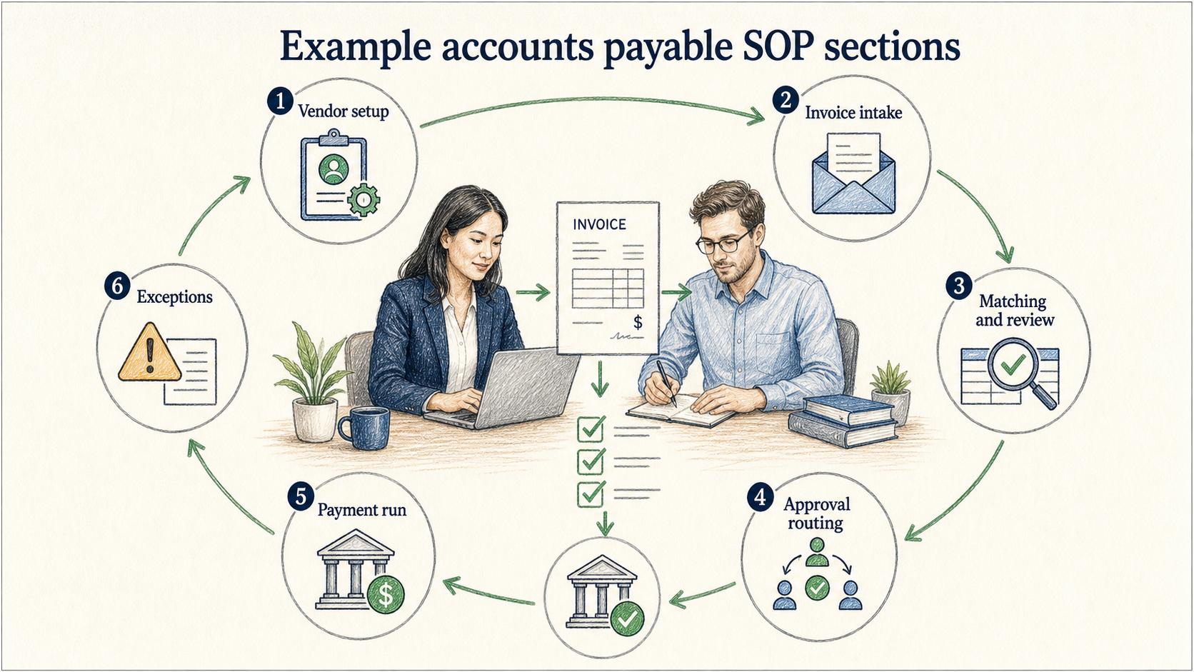 Organizing the SOP around the payment lifecycle makes its controls useful for both training and daily invoice processing.