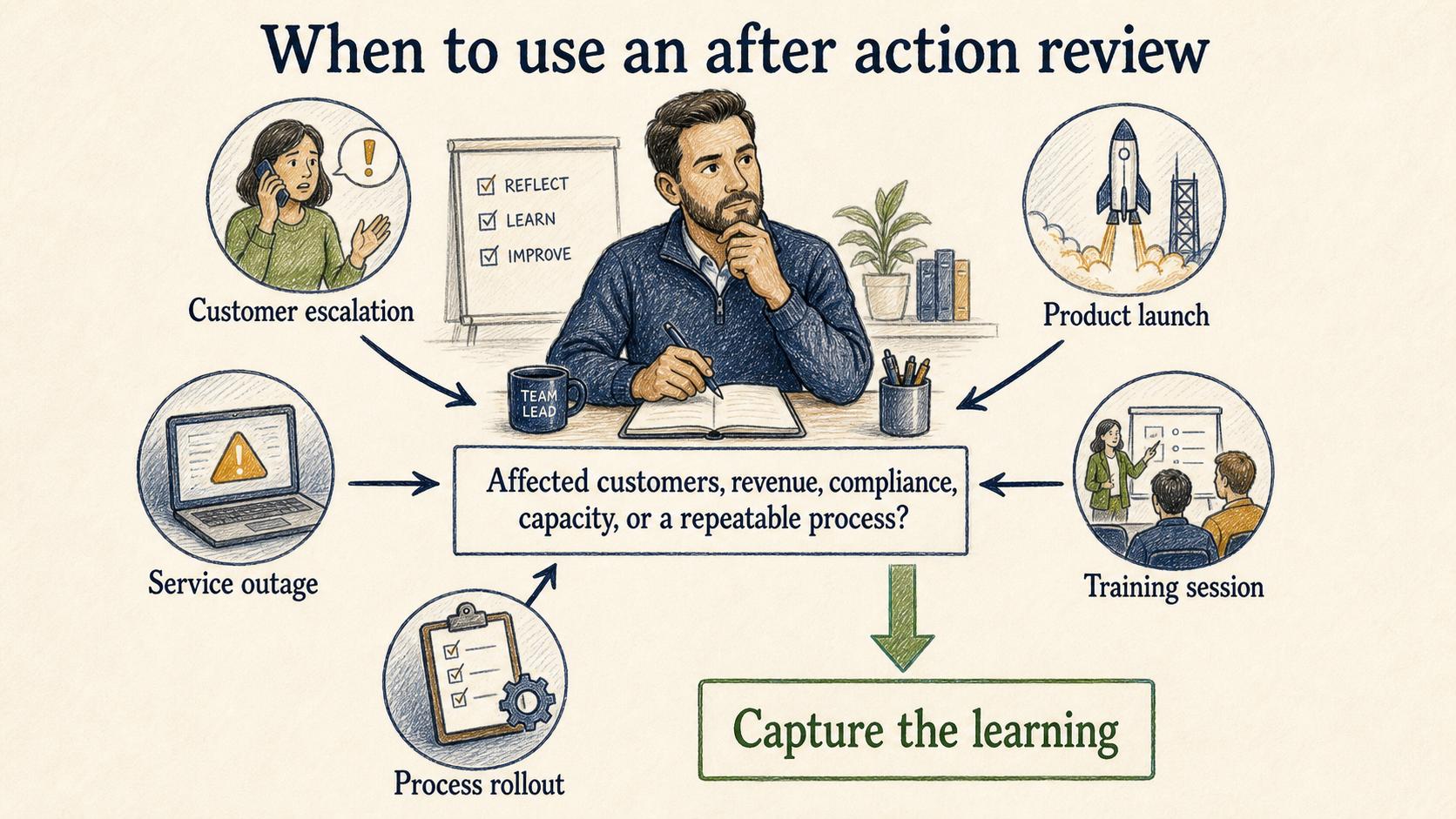 Capture the learning when an event affects customers, revenue, compliance, capacity, or a repeatable process.