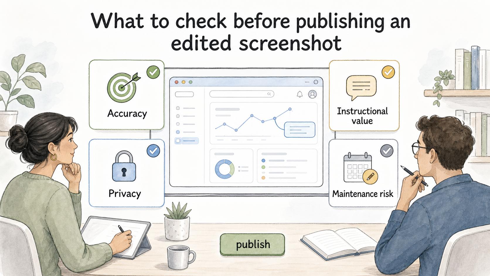 Every edited screenshot should be reviewed for accuracy, privacy, instructional value, and maintenance risk.