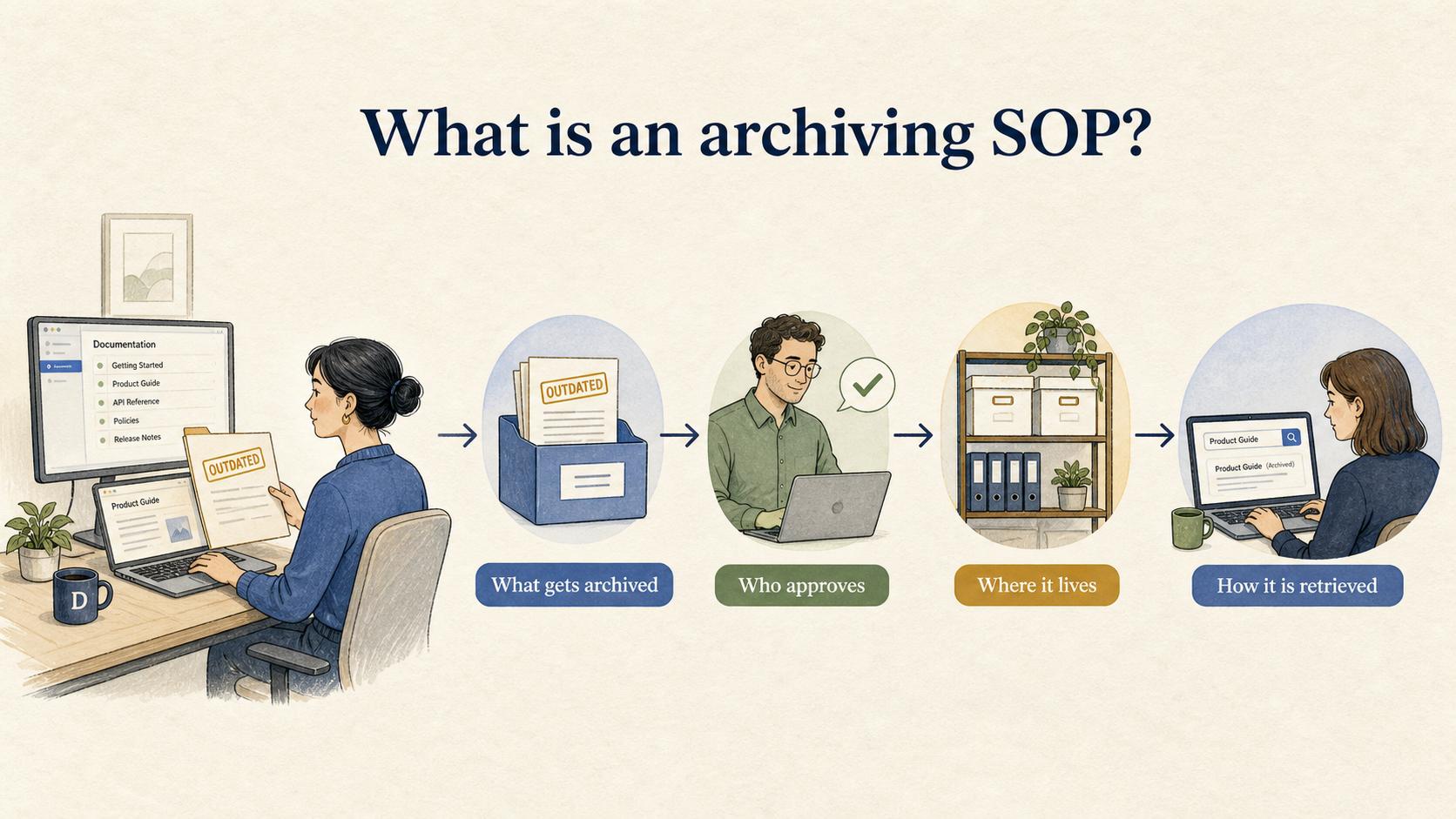 An archiving SOP defines what leaves active use, who approves the action, where archived material is stored, and how it can be retrieved later.