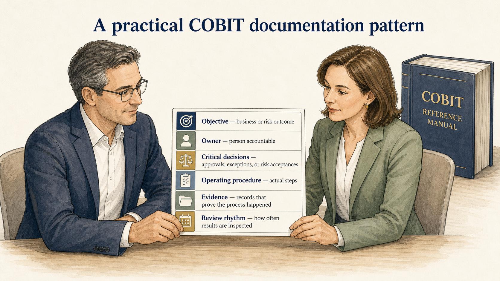 A compact governance packet defines the objective, owner, critical decisions, operating procedure, evidence, and review rhythm.