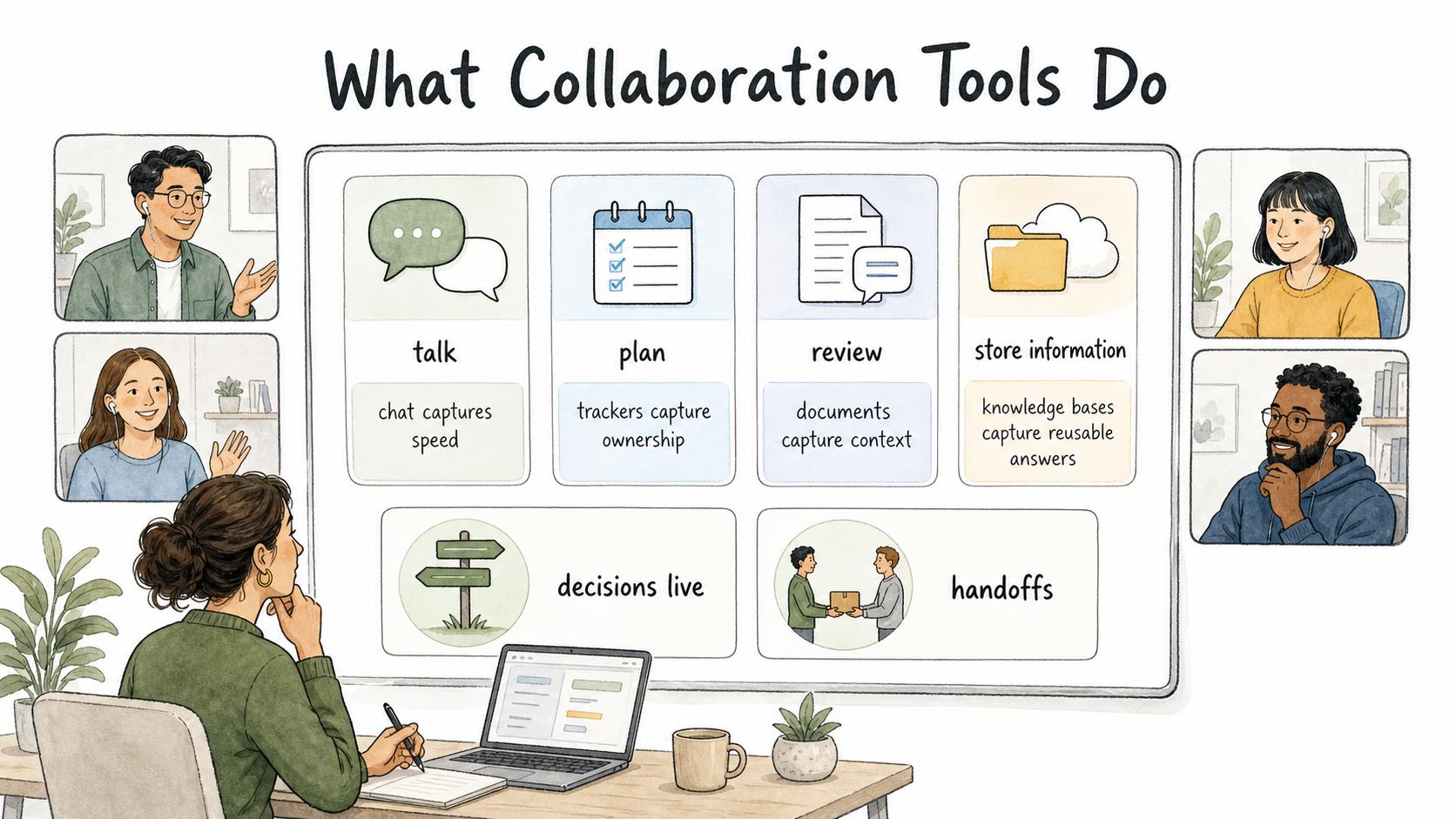 The value of collaboration tools depends on clear norms for where decisions live, how handoffs work, and what information gets documented.