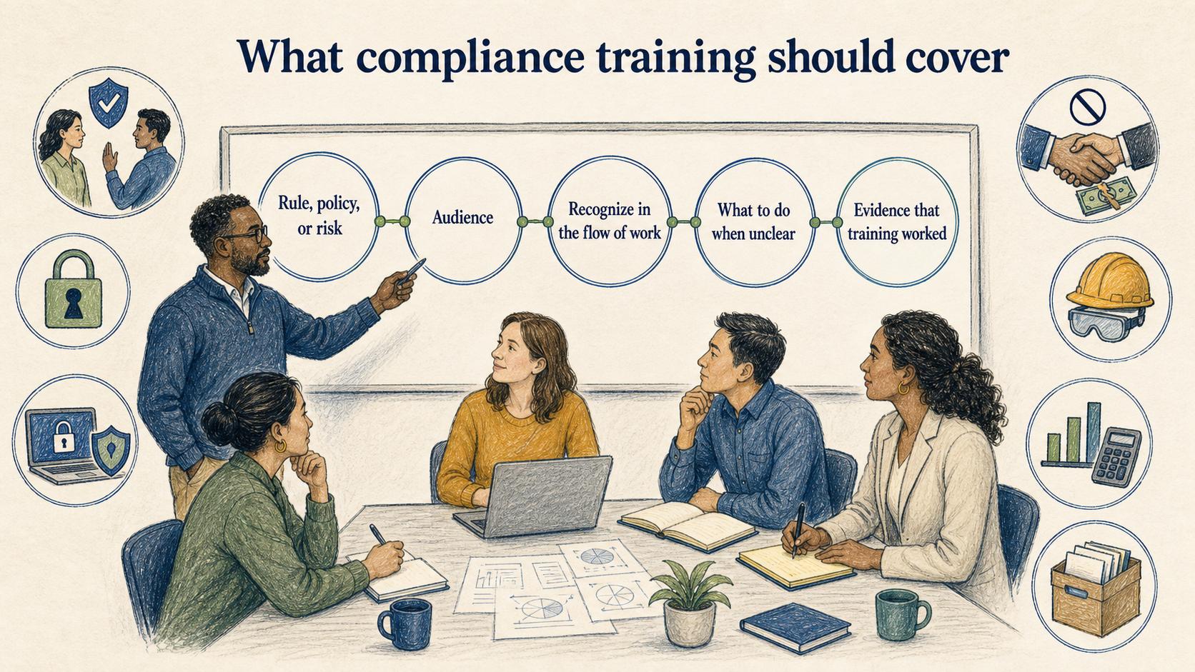 A practical program connects each risk to its audience, workplace signals, response expectations, and evidence of effectiveness.