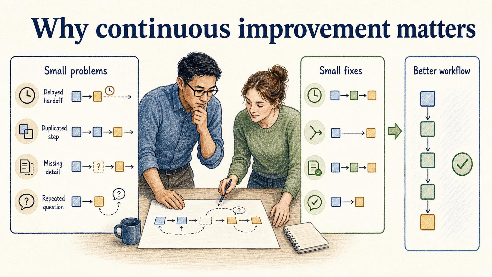 Small workflow fixes compound when teams address recurring friction while the work is still fresh.