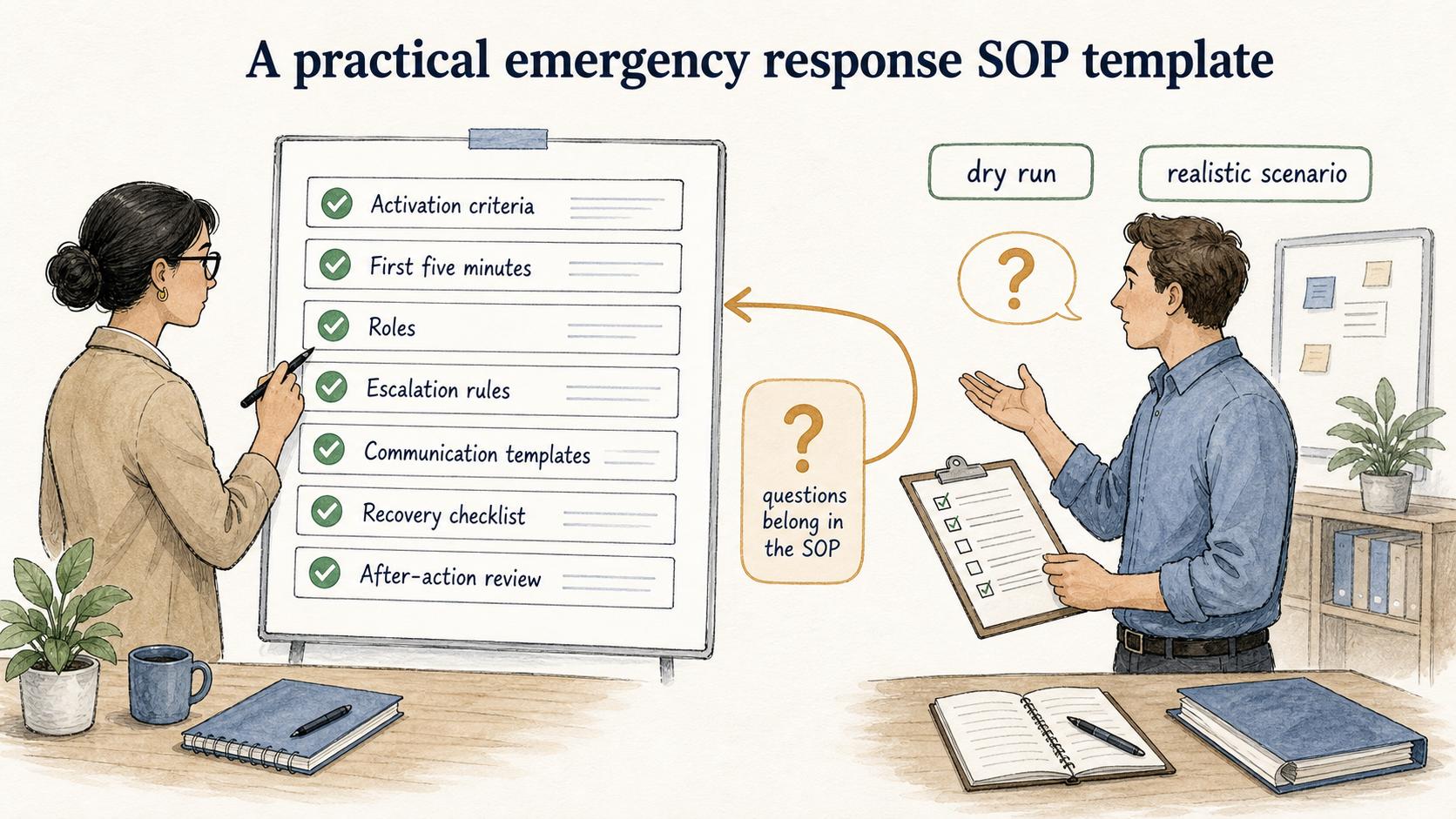 A template is only a first draft. A dry run reveals the questions that belong in the SOP.