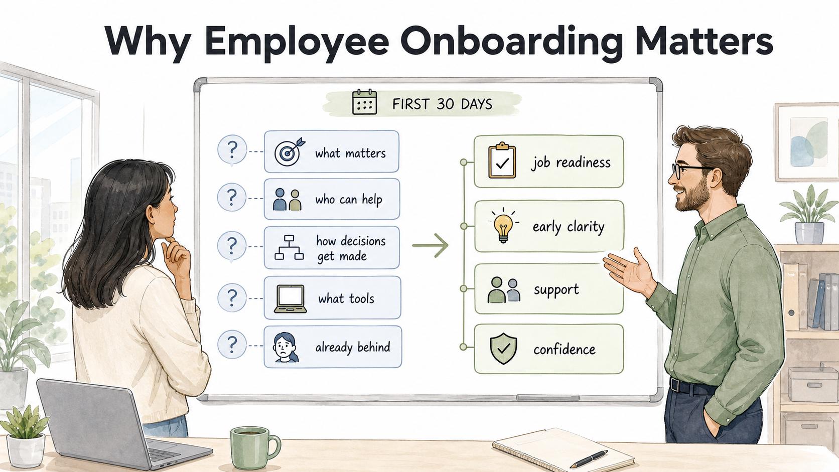 Strong onboarding answers early questions before uncertainty turns into rework, bad habits, or low confidence.
