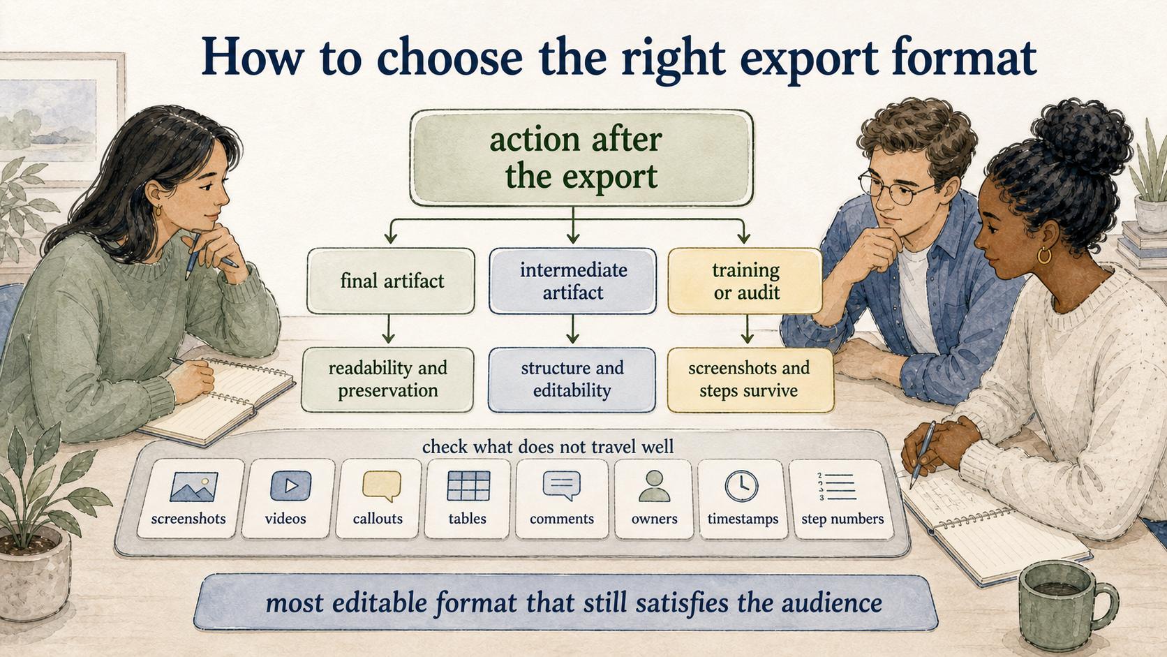 Final artifacts need readability and preservation; intermediate artifacts need structure and editability.