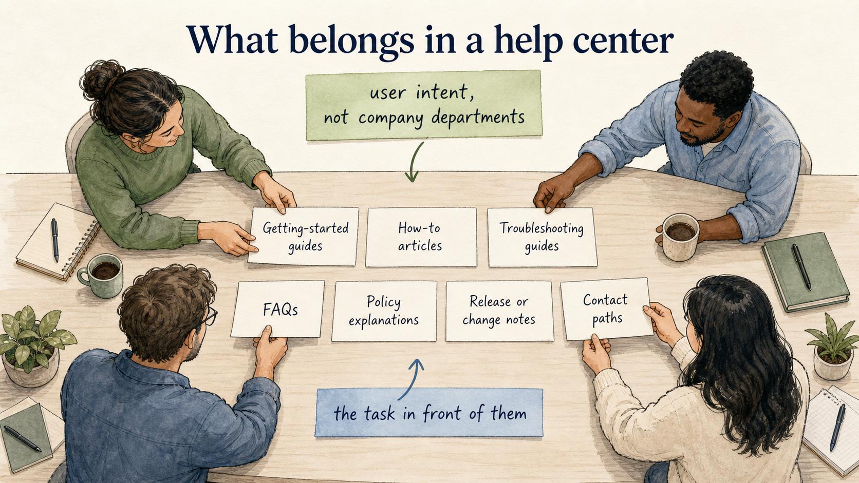 The best help centers organize content around user intent, not company departments, because users care about the task in front of them.
