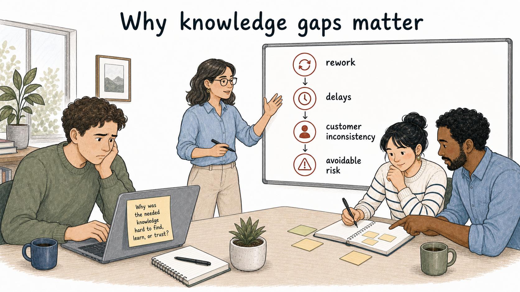 When the system hides knowledge, employees spend energy guessing, asking around, or rebuilding what someone else already knows.