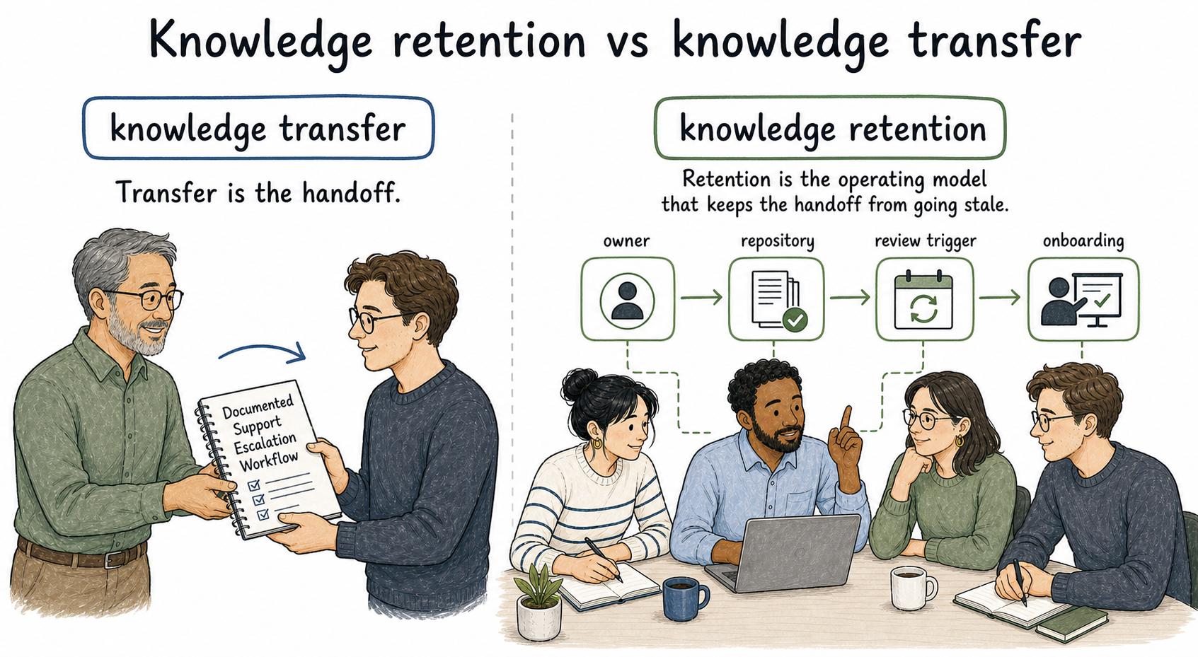 Transfer is the handoff. Retention is the operating model that keeps the handoff from going stale.