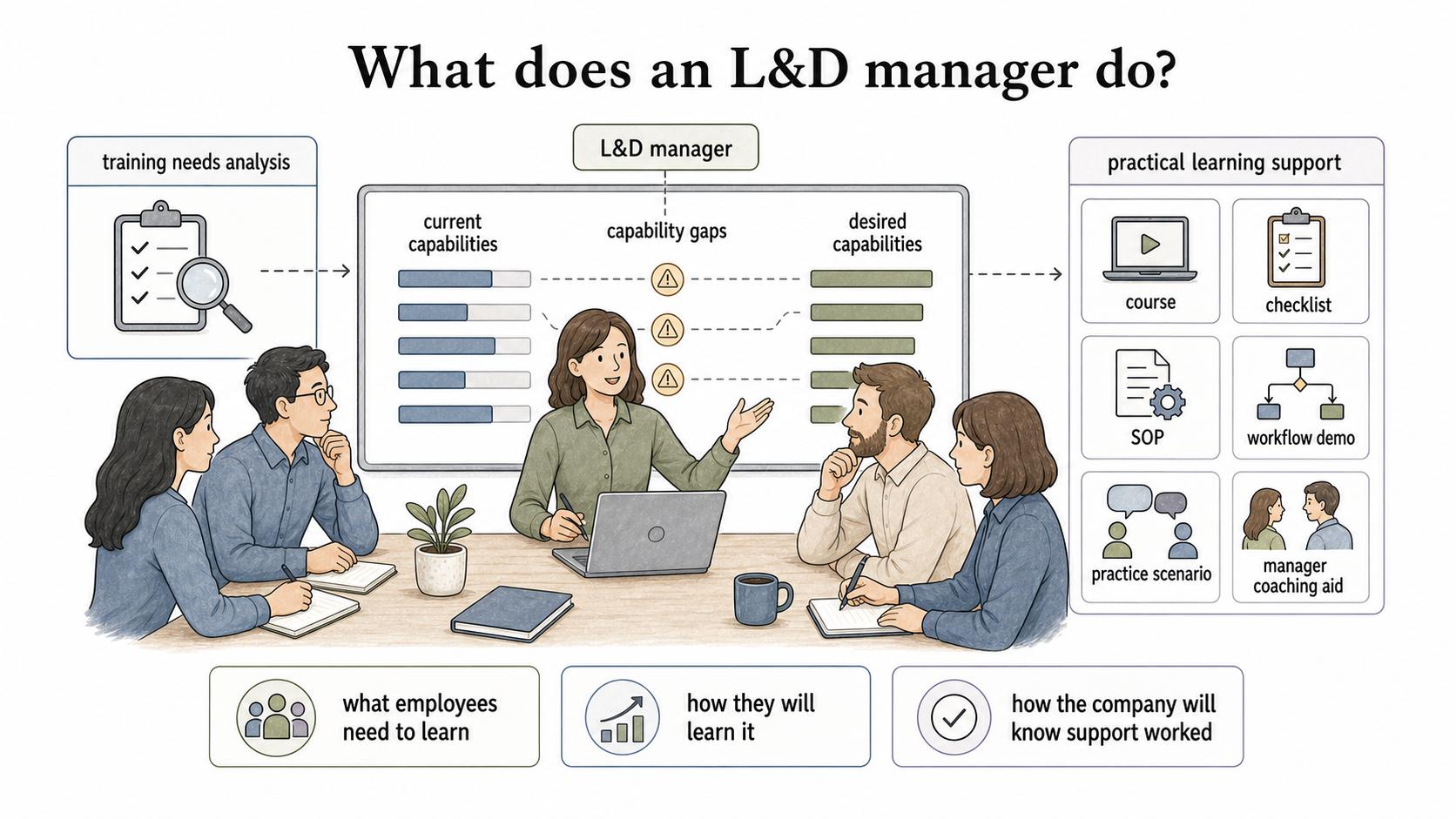 An L&D manager turns capability gaps into practical learning support.