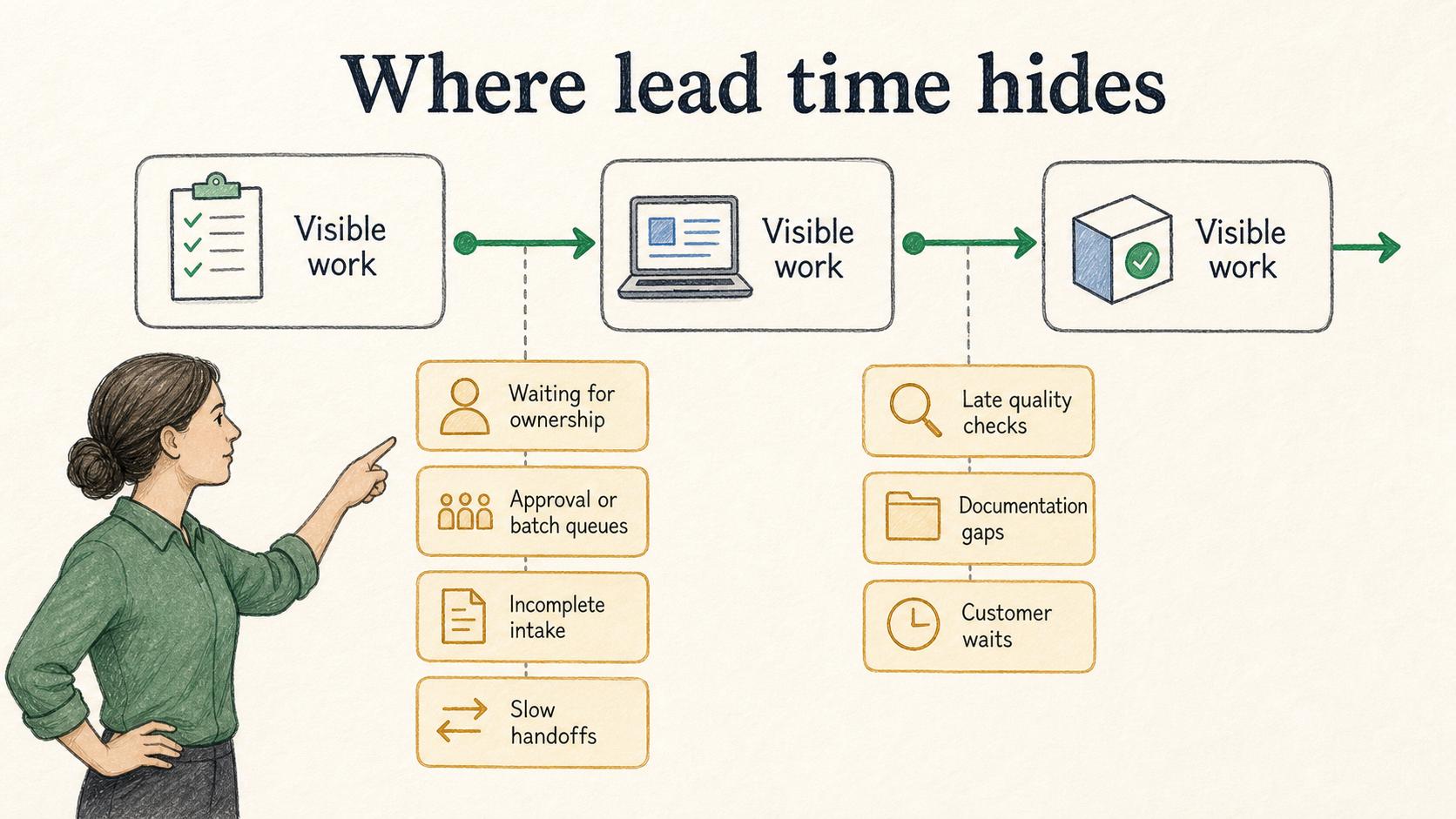 Long lead time often hides in queues, unclear ownership, and slow handoffs.