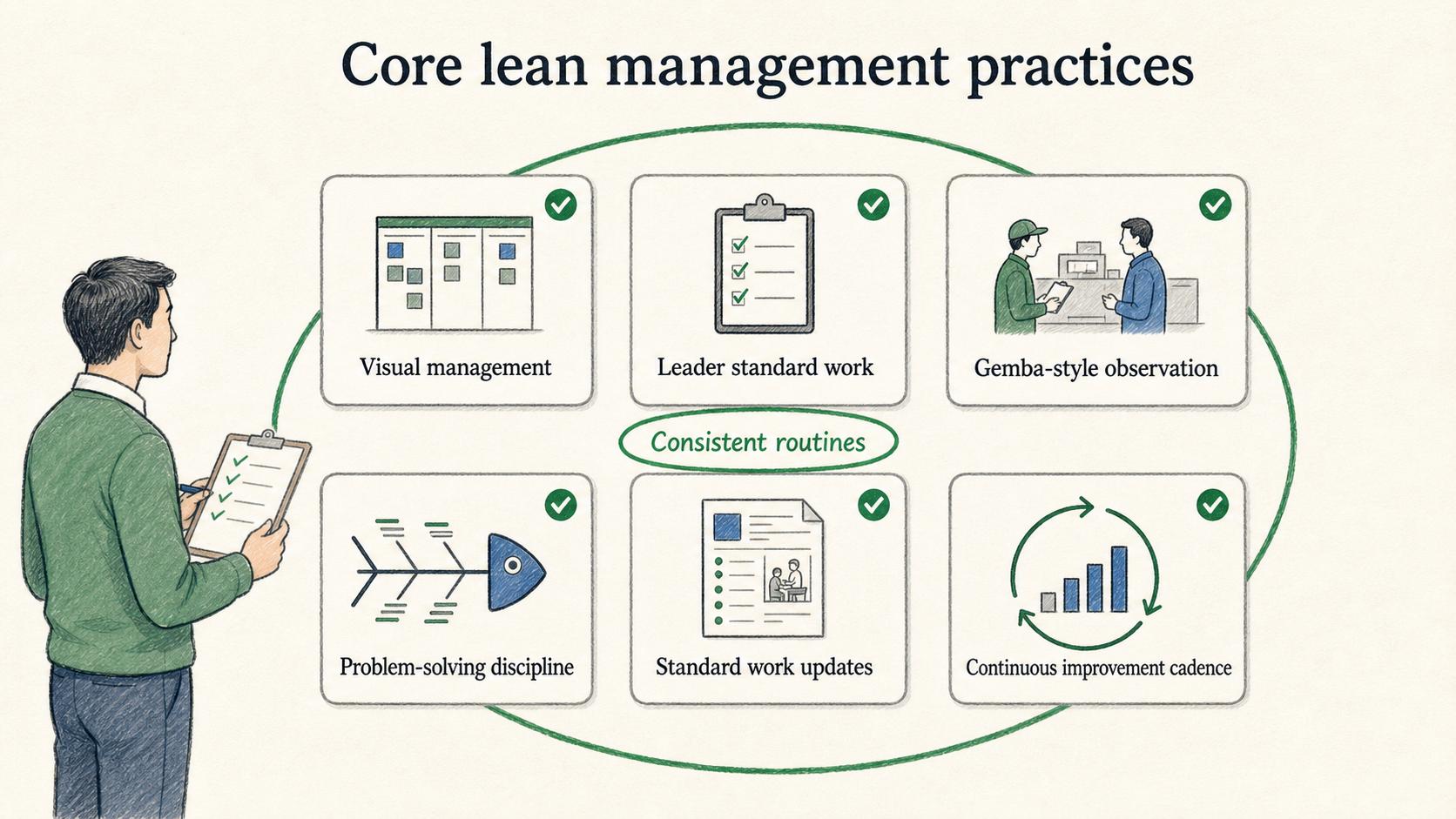 Lean management works when simple routines repeat consistently enough to make learning normal.
