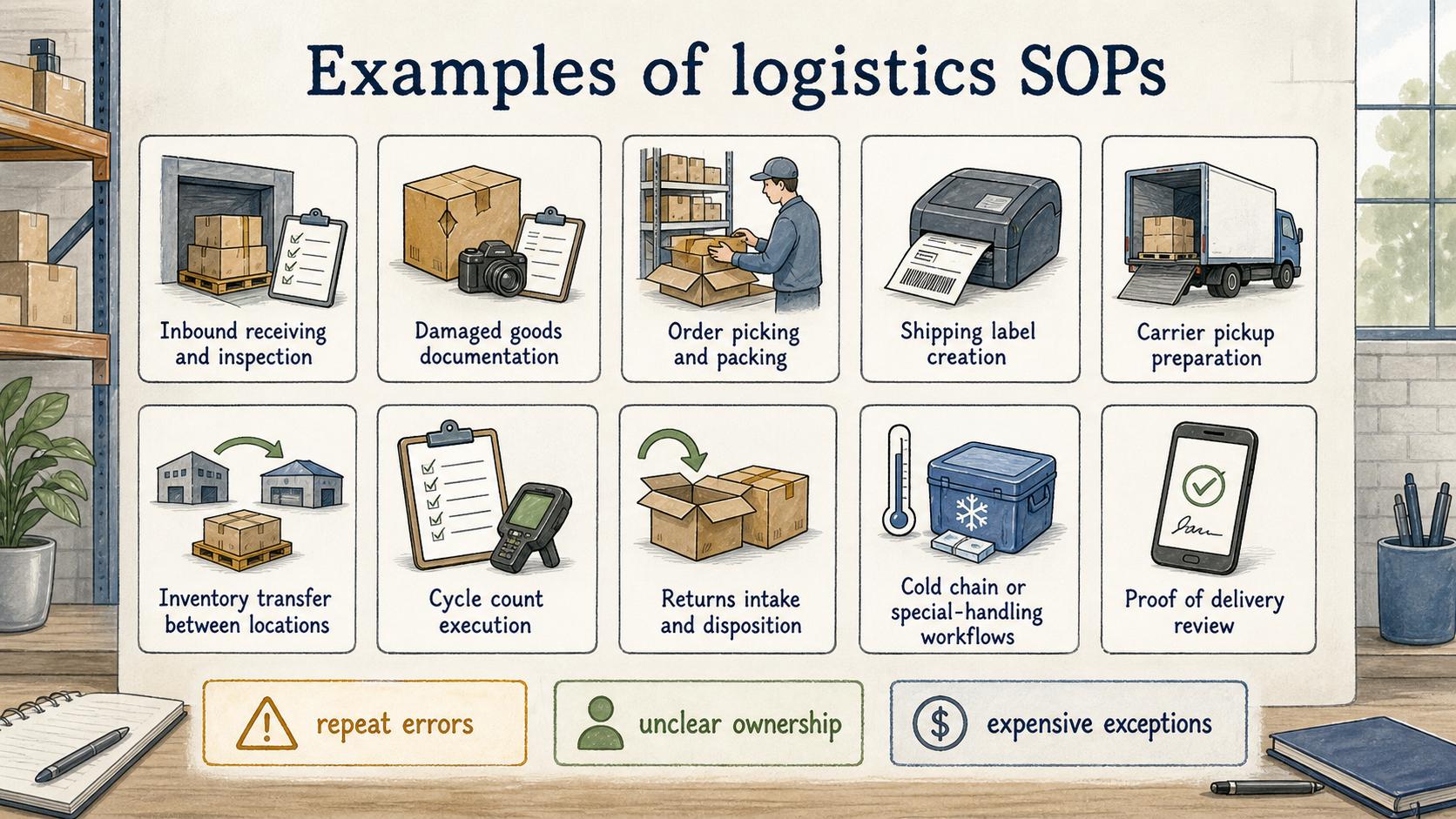 The best logistics SOP candidates are often workflows with repeat errors, unclear ownership, or expensive exceptions.