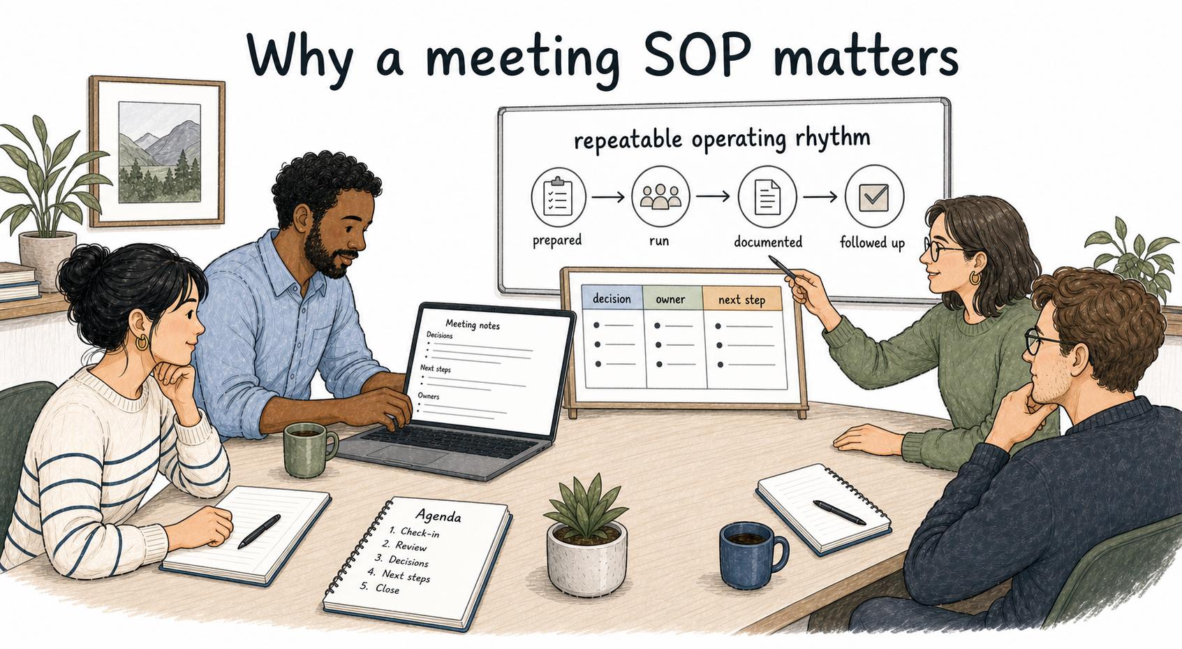 A meeting SOP turns the meeting into a repeatable operating rhythm.