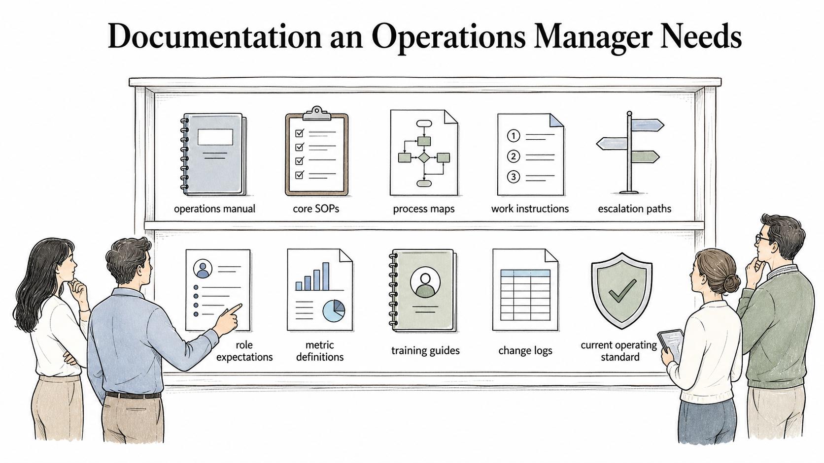 Operations manager documentation makes the current operating standard easy for the team to find and follow.