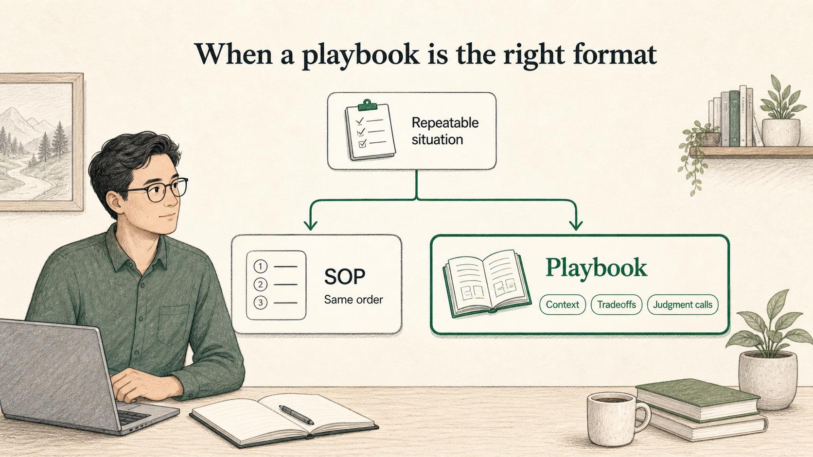 A playbook is the right format when repeatable work still depends on context, tradeoffs, and judgment calls.