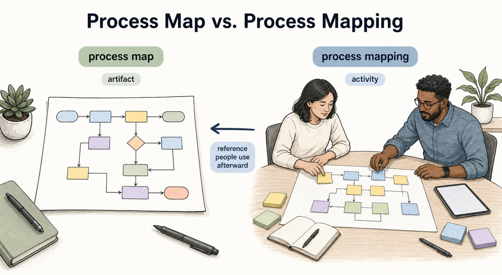 A process map is the artifact; process mapping is the activity used to create it.