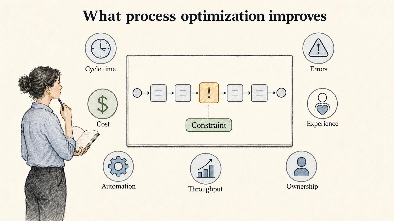 Process optimization starts by choosing the constraint that matters most, whether that is time, cost, quality, experience, ownership, automation, or throughput.