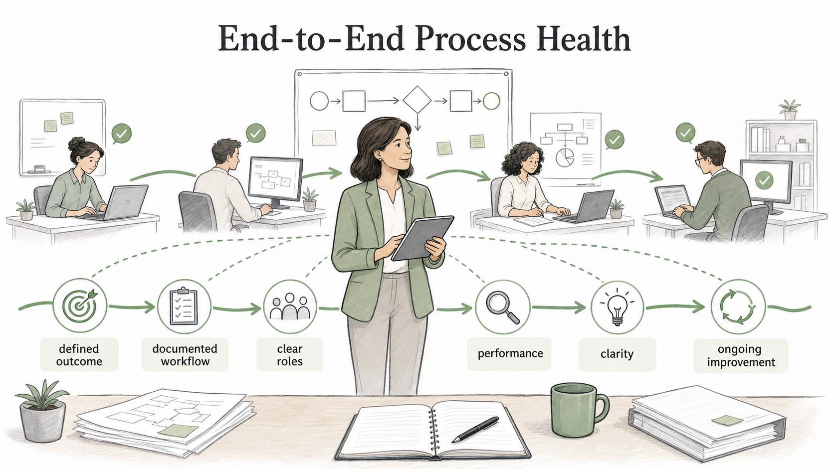 A process owner is accountable for the performance, clarity, and ongoing improvement of the end-to-end process, especially when work crosses teams.