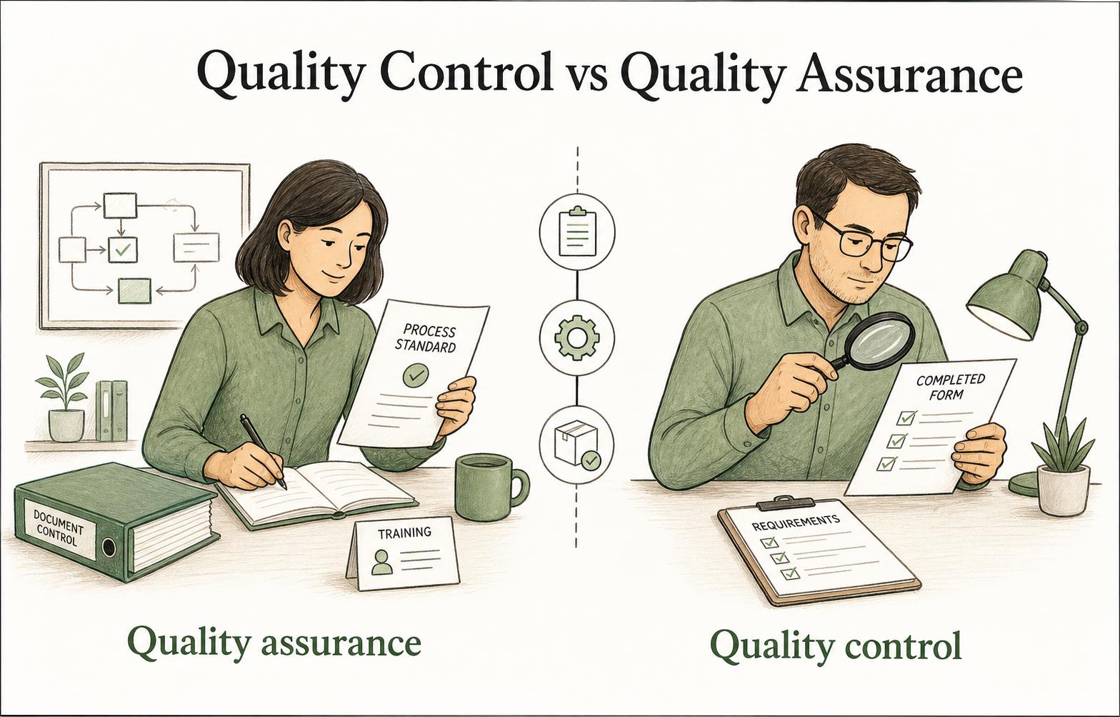 Quality assurance helps prevent problems in the system; quality control checks whether the completed work met the standard.