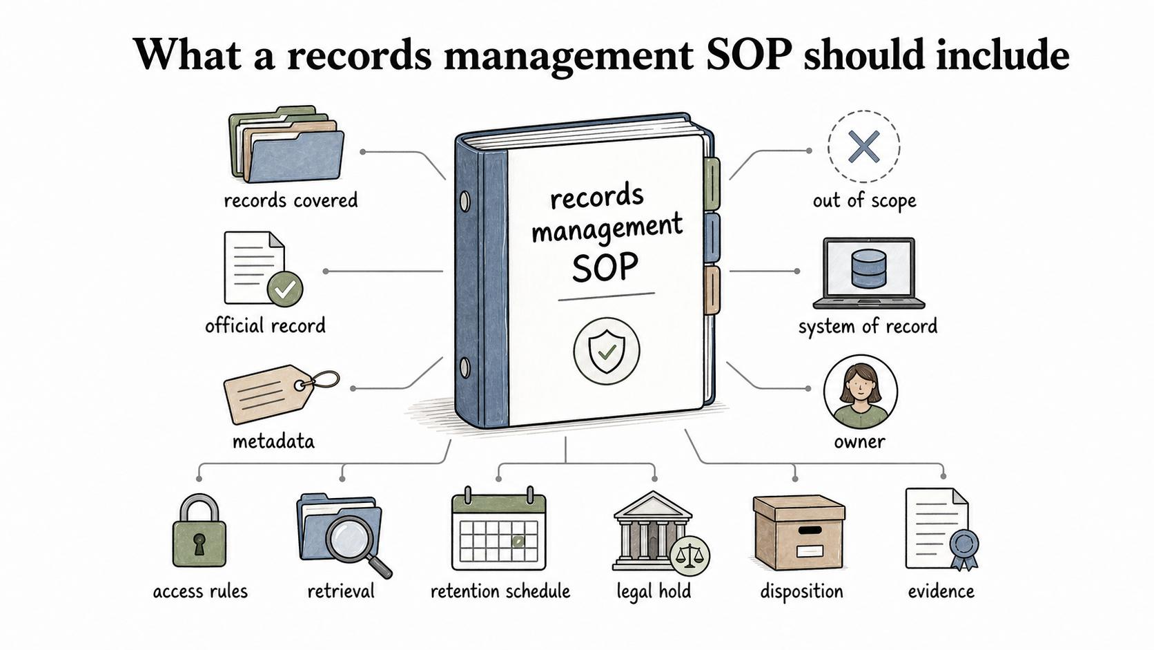 A useful records management SOP defines what is covered, where the official record lives, who owns it, and what evidence proves the process was followed.