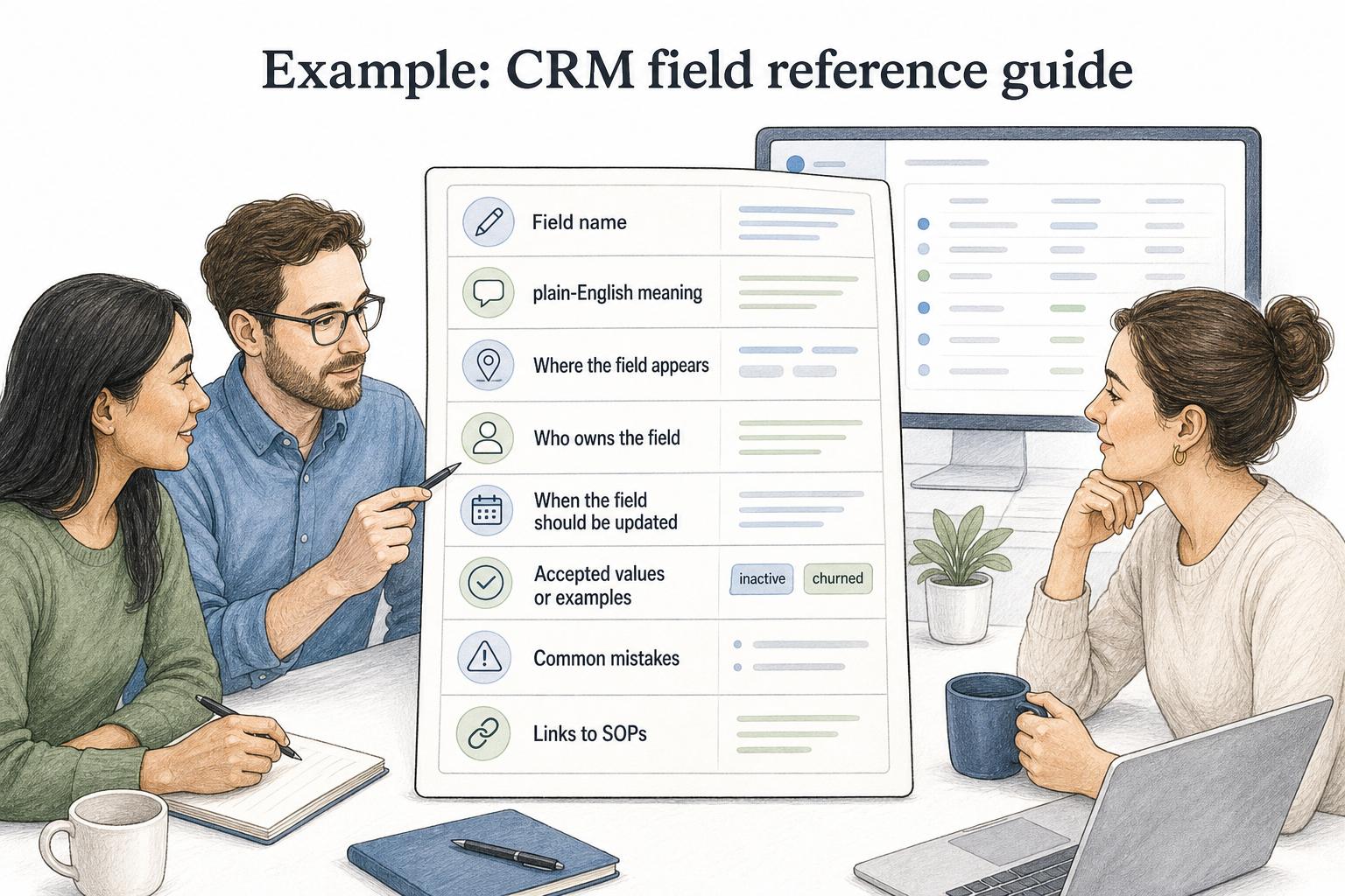 A CRM field reference guide helps teams interpret account data consistently and avoid messy handoffs.