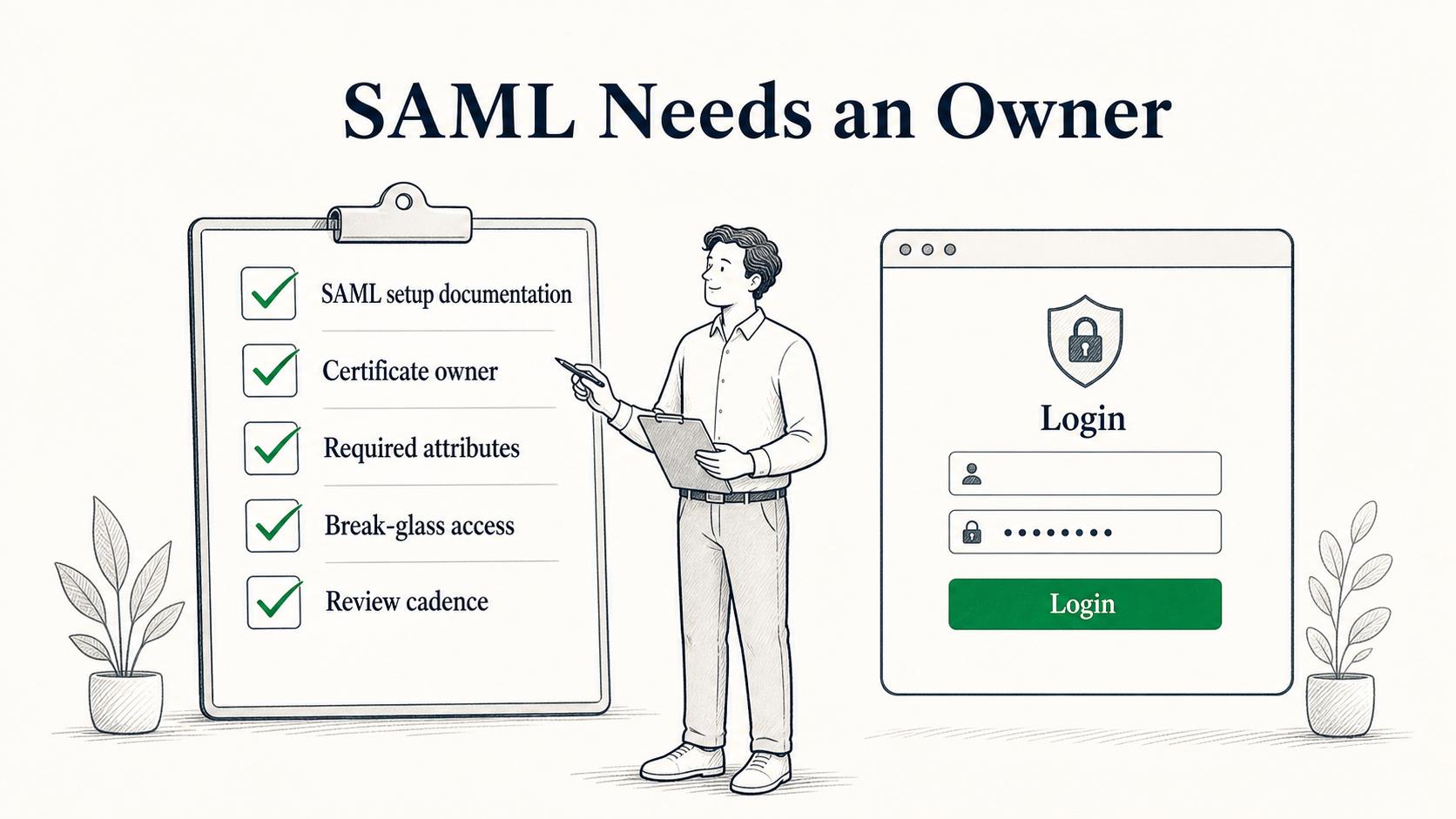 A SAML setup needs clear ownership for certificates, attributes, recovery paths, and review cadence after launch.