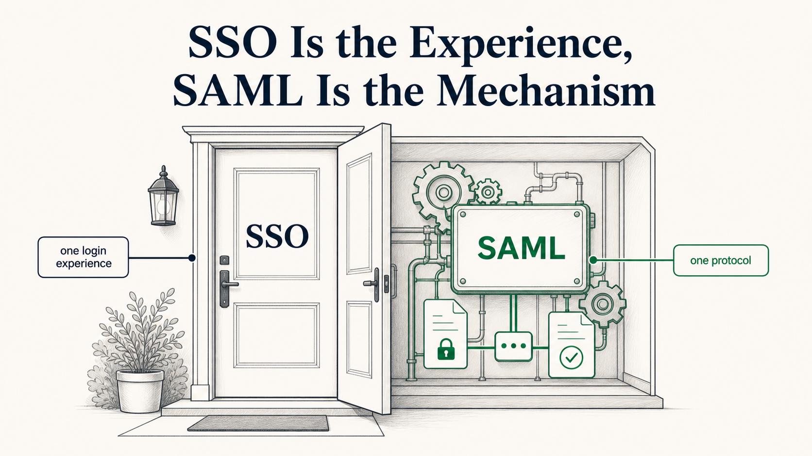 SSO is the visible login experience; SAML is one protocol that can power that experience behind the scenes.