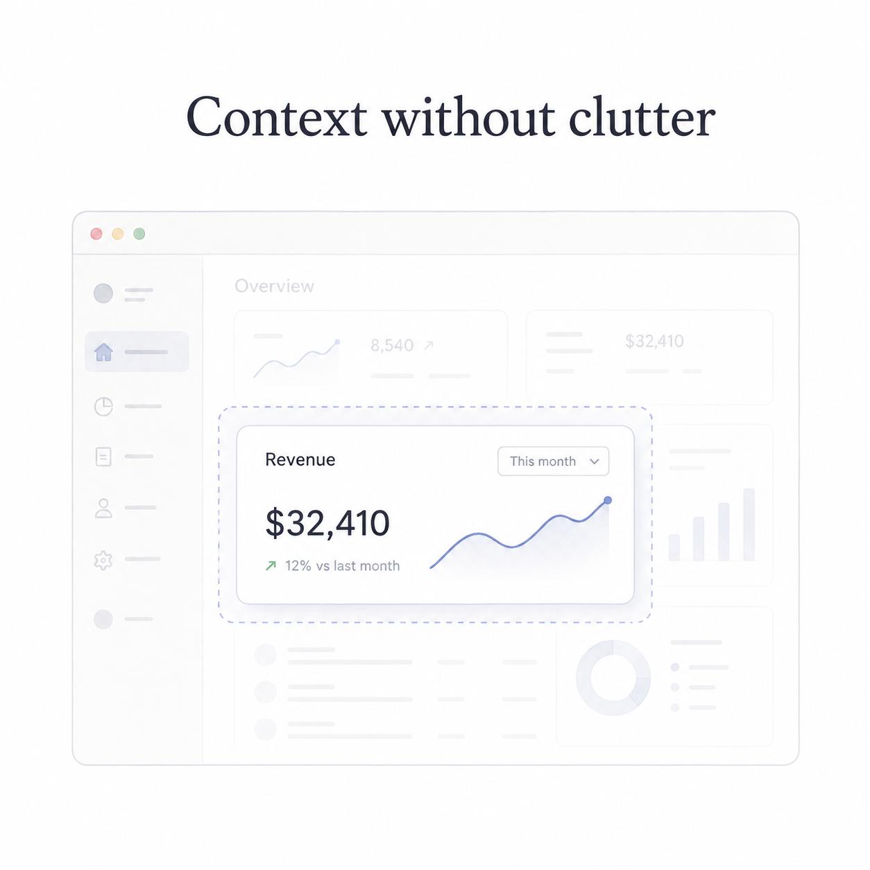 Give the reader enough context to stay oriented, but crop or fade distractions.