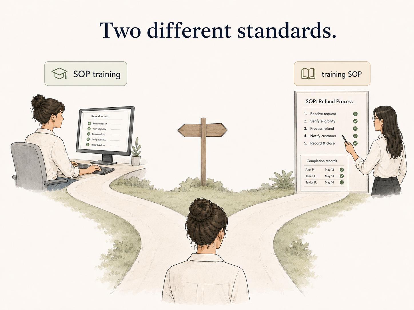 Diagram comparing SOP training with a training SOP.