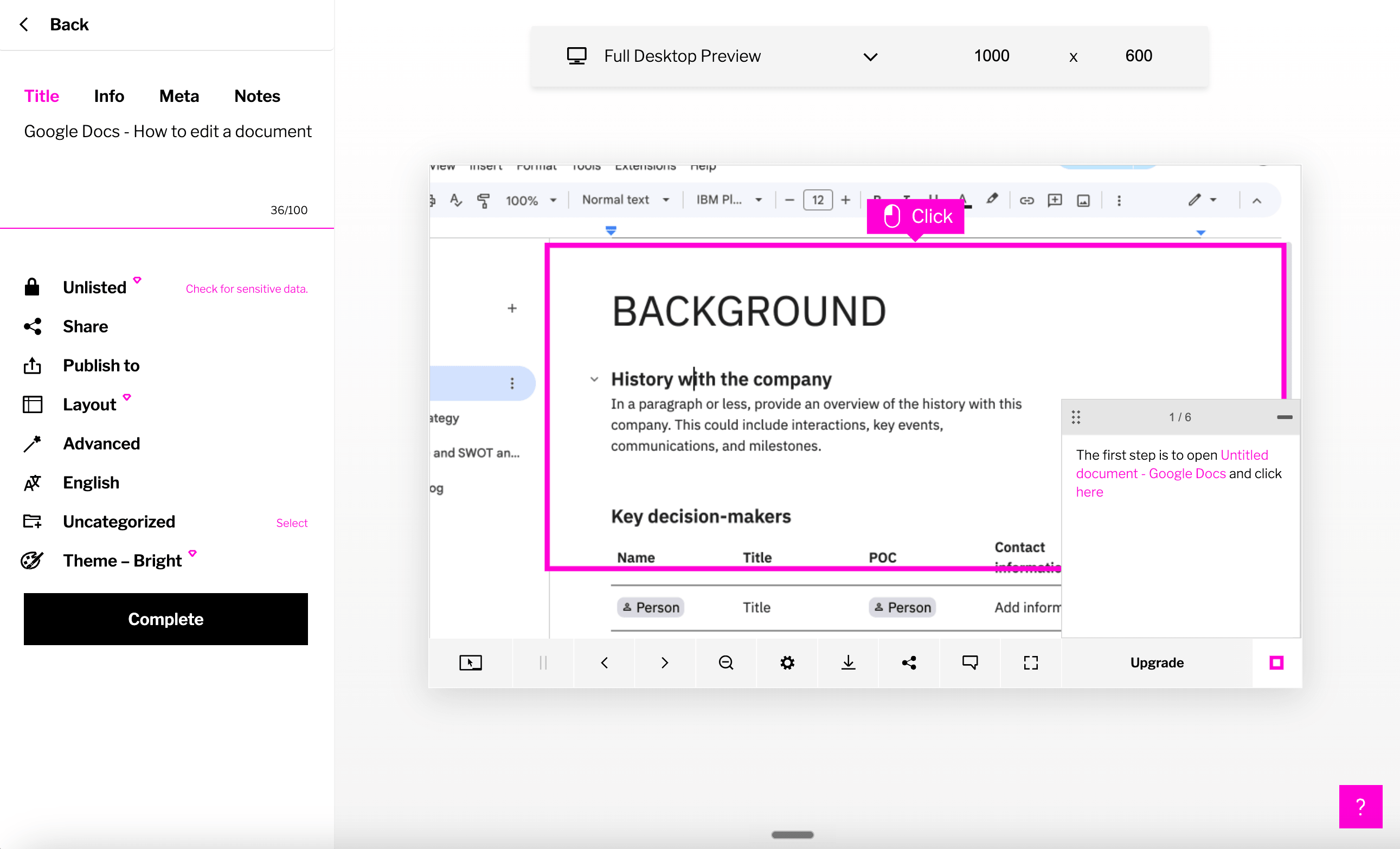 Iorad's tutorial interface shows an interactive clickthrough mode where learners practice each step.