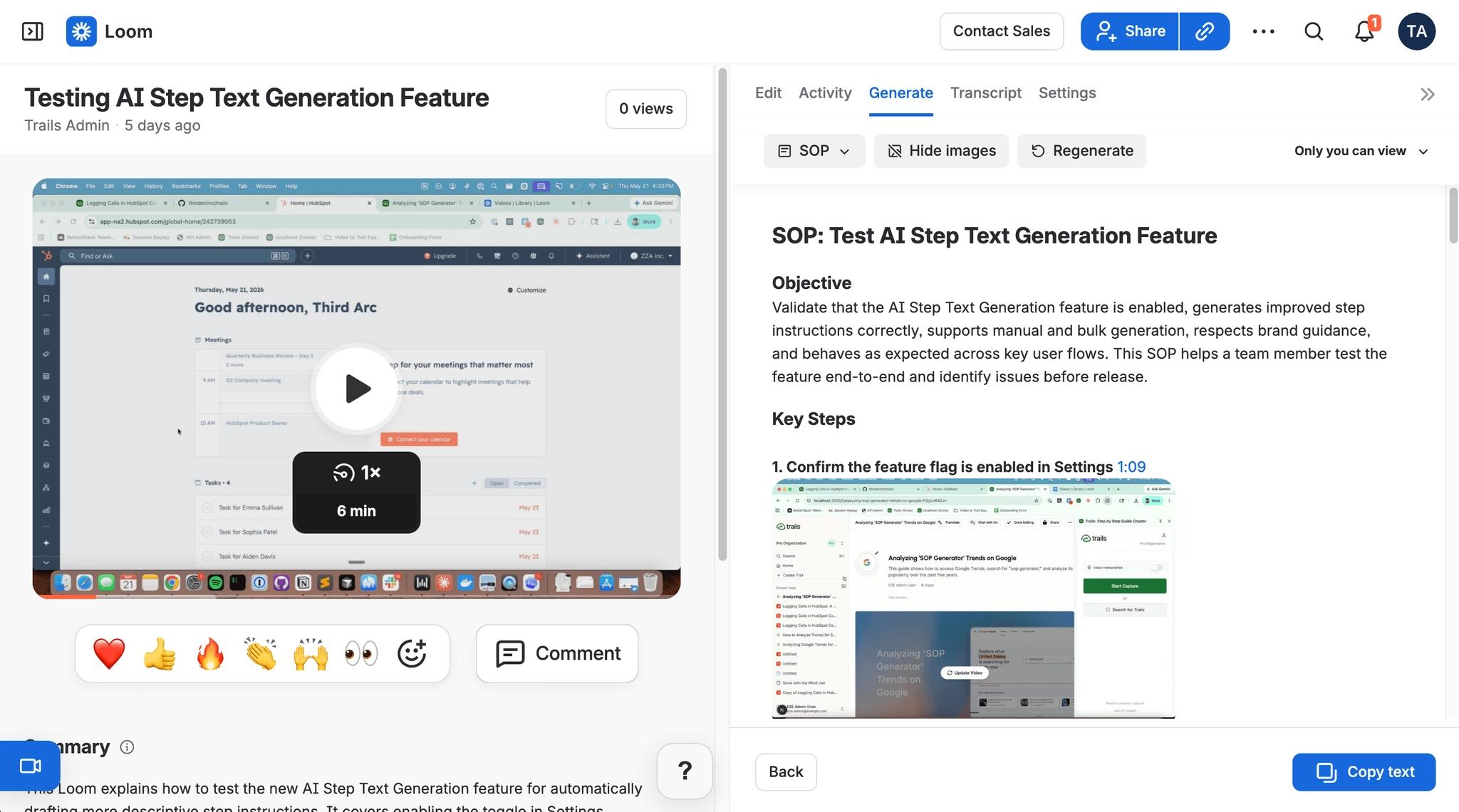 Loom's video-to-SOP feature can turn a recorded walkthrough into a structured written draft.