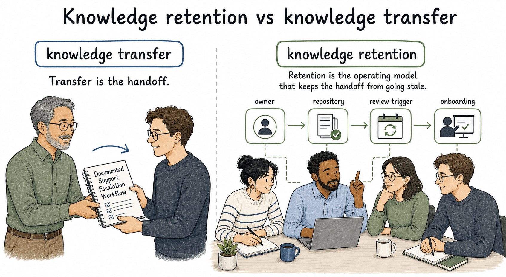 Transfer is the handoff. Retention is the operating model that keeps the handoff from going stale.