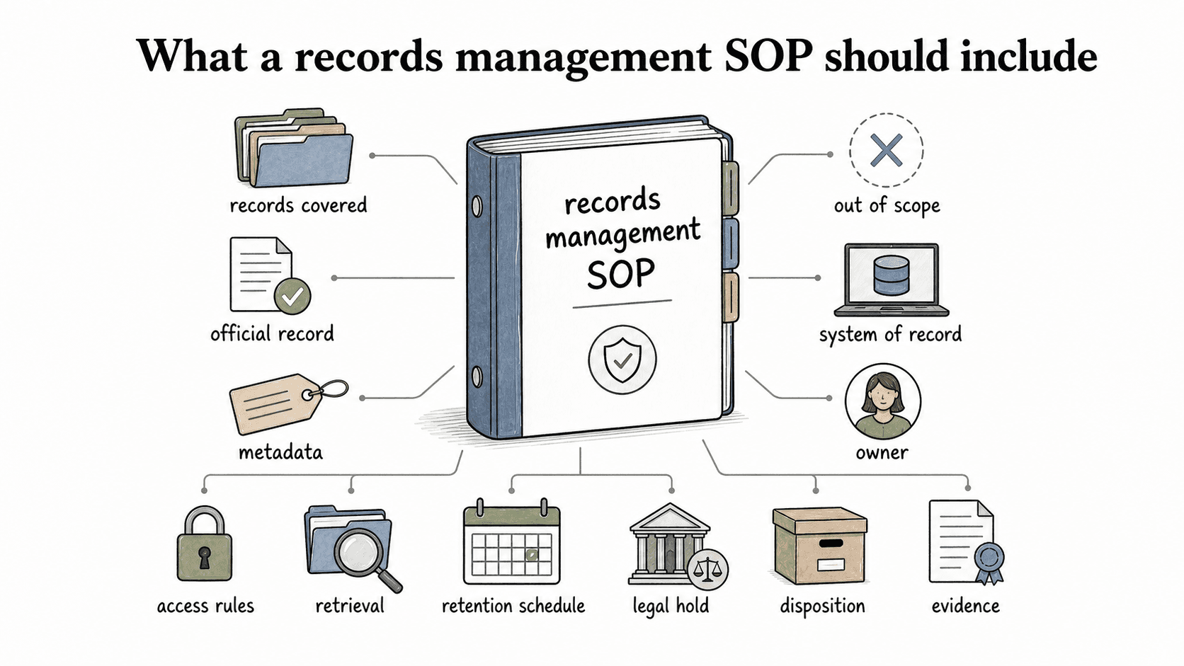 A useful records management SOP defines what is covered, where the official record lives, who owns it, and what evidence proves the process was followed.