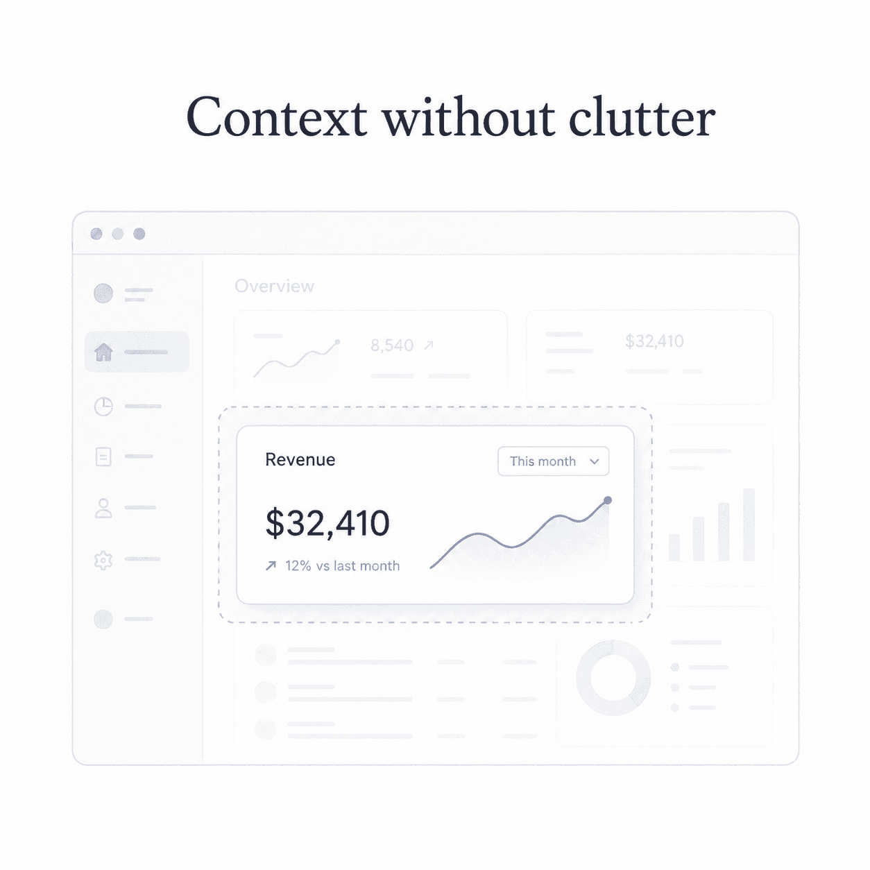 Give the reader enough context to stay oriented, but crop or fade distractions.