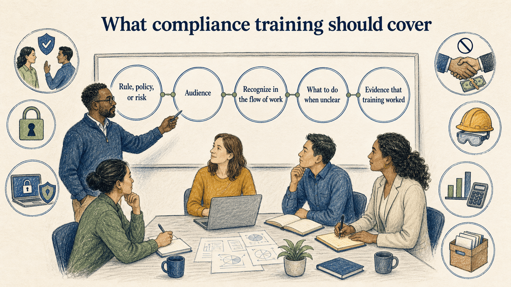A practical program connects each risk to its audience, workplace signals, response expectations, and evidence of effectiveness.