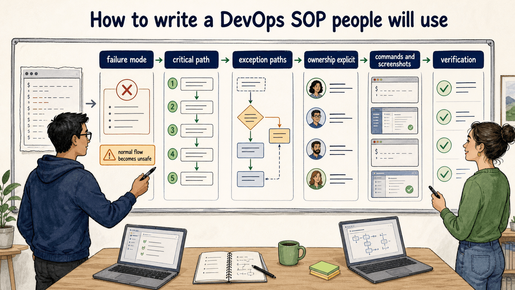 Start with the failure mode, write the critical path, and make ownership and verification explicit.