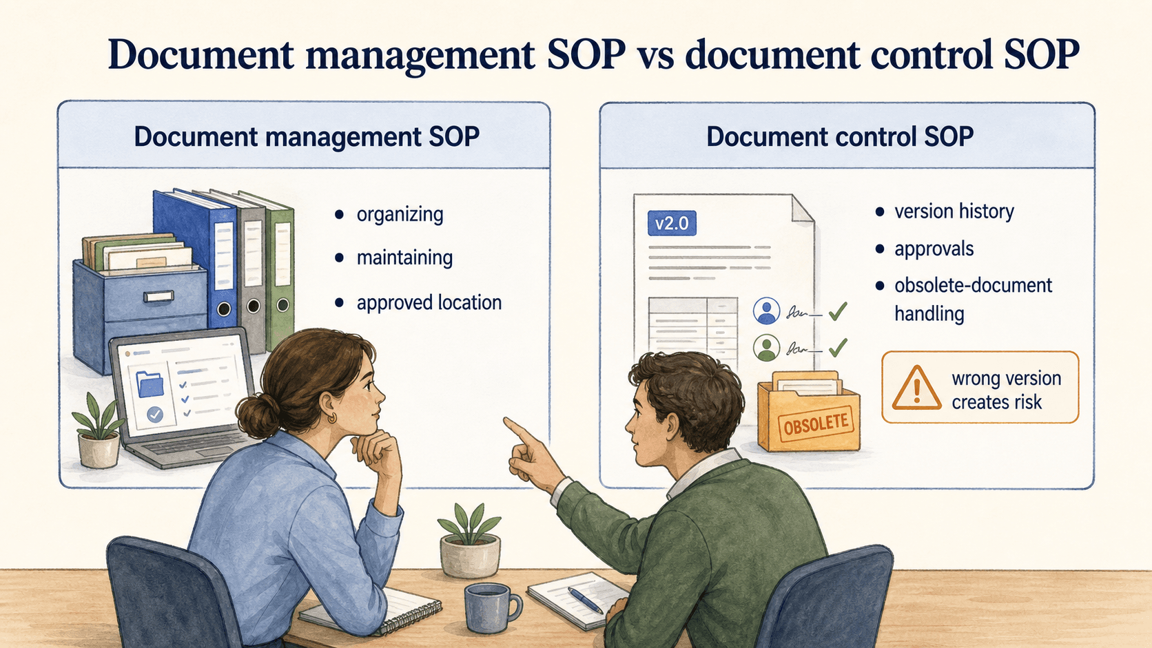 Document control adds stricter safeguards when using the wrong version could create risk.