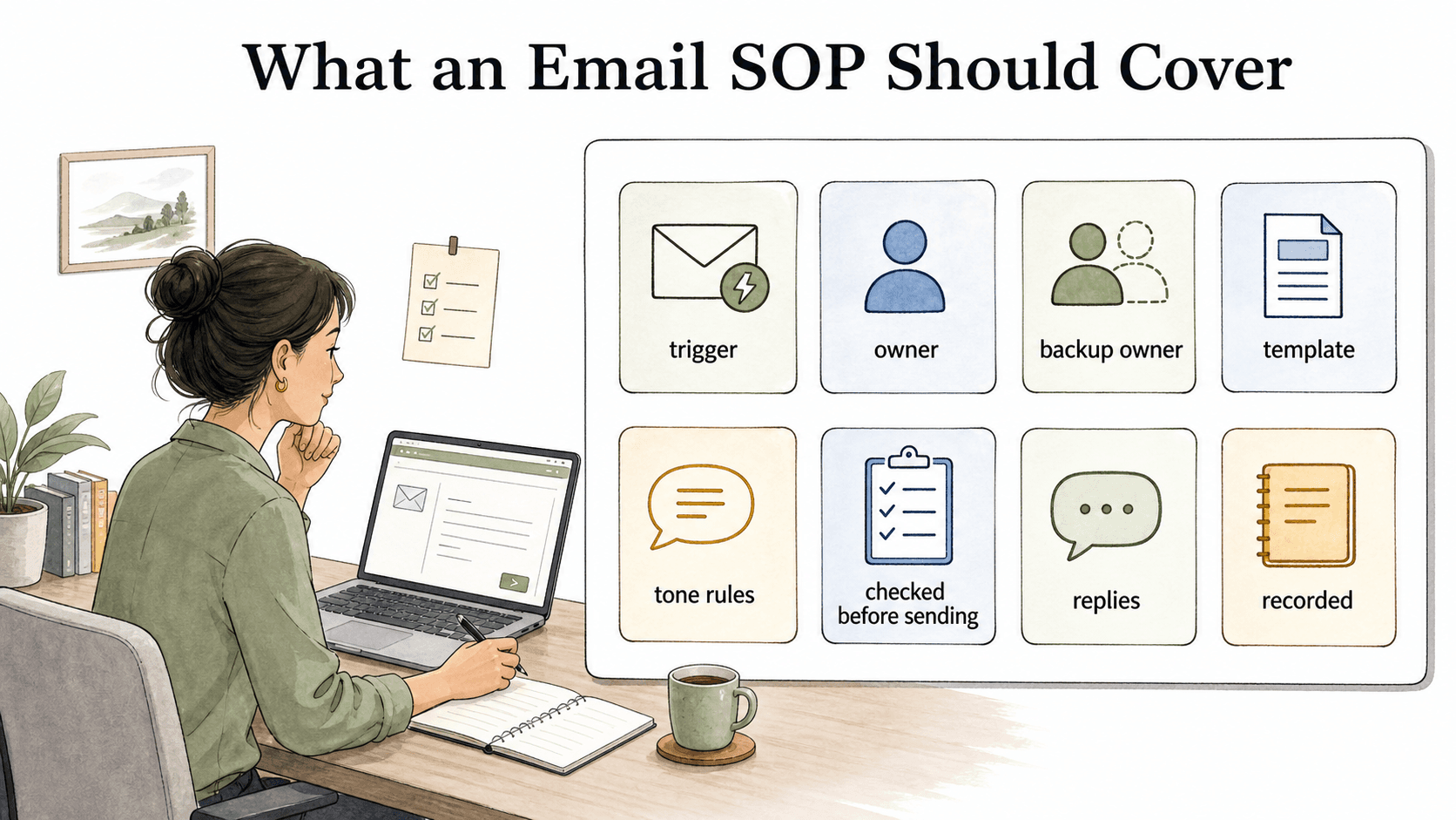 A useful email SOP defines the trigger, owner, template rules, pre-send checks, reply handling, and where the work is recorded.