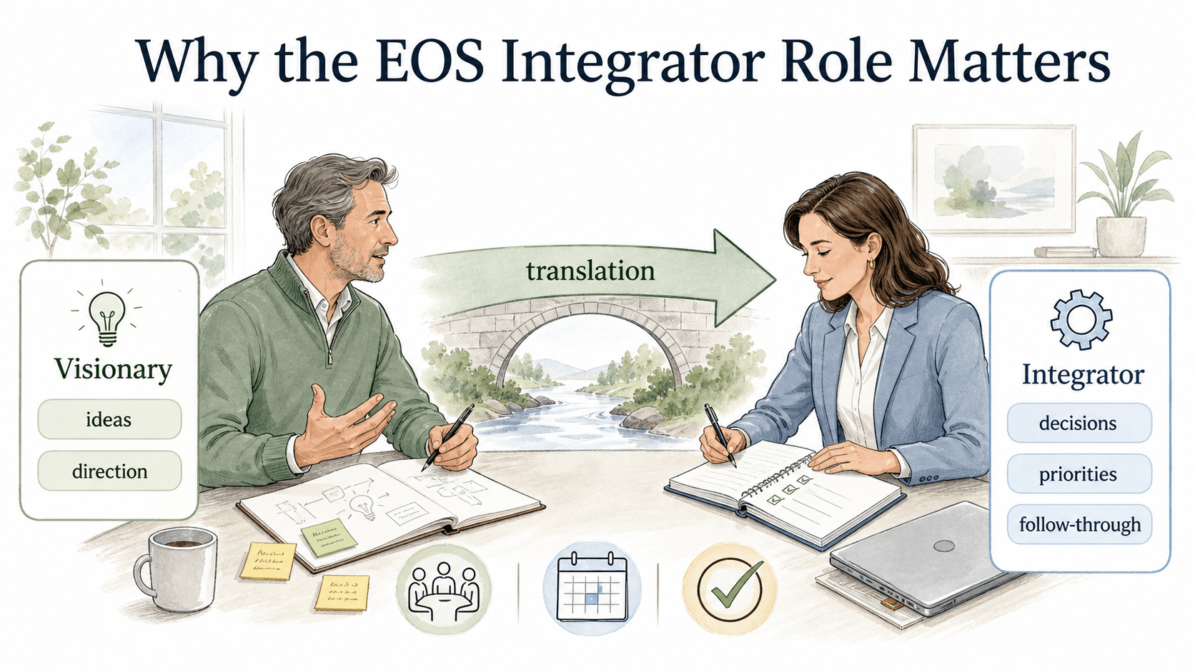 The Integrator translates Visionary direction into decisions, priorities, and follow-through.