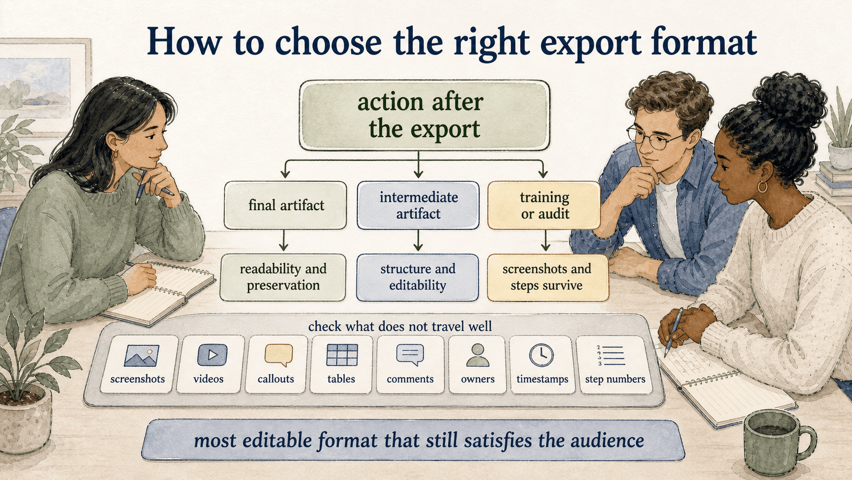 Final artifacts need readability and preservation; intermediate artifacts need structure and editability.