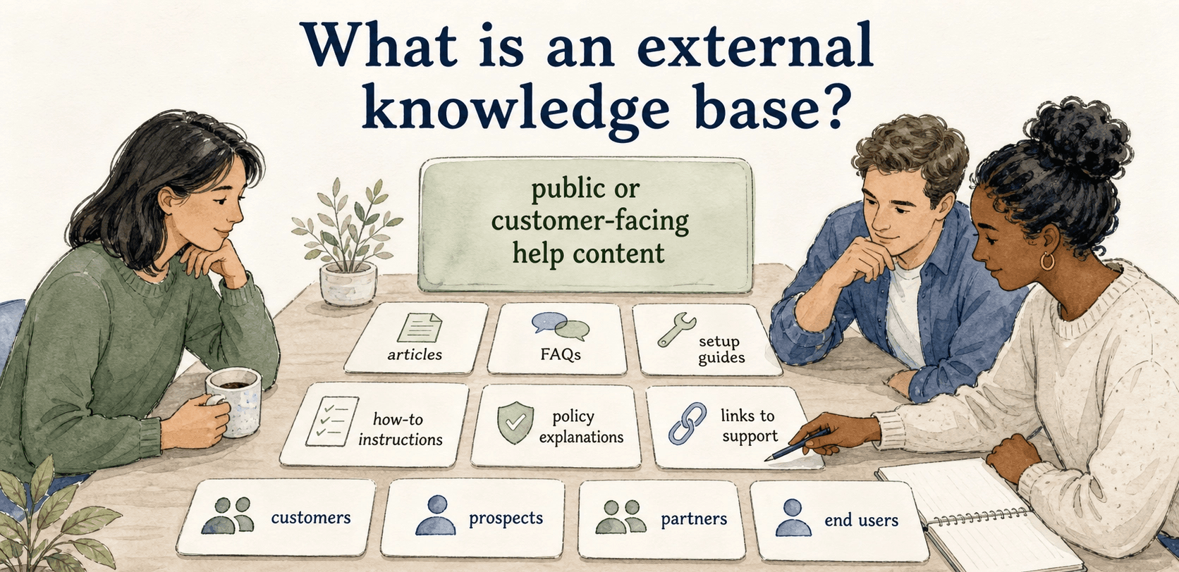 An external knowledge base gives customers, prospects, partners, and end users public help content.