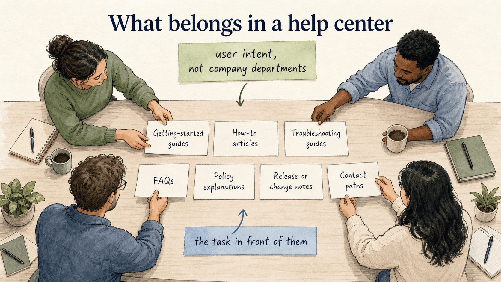 The best help centers organize content around user intent, not company departments, because users care about the task in front of them.